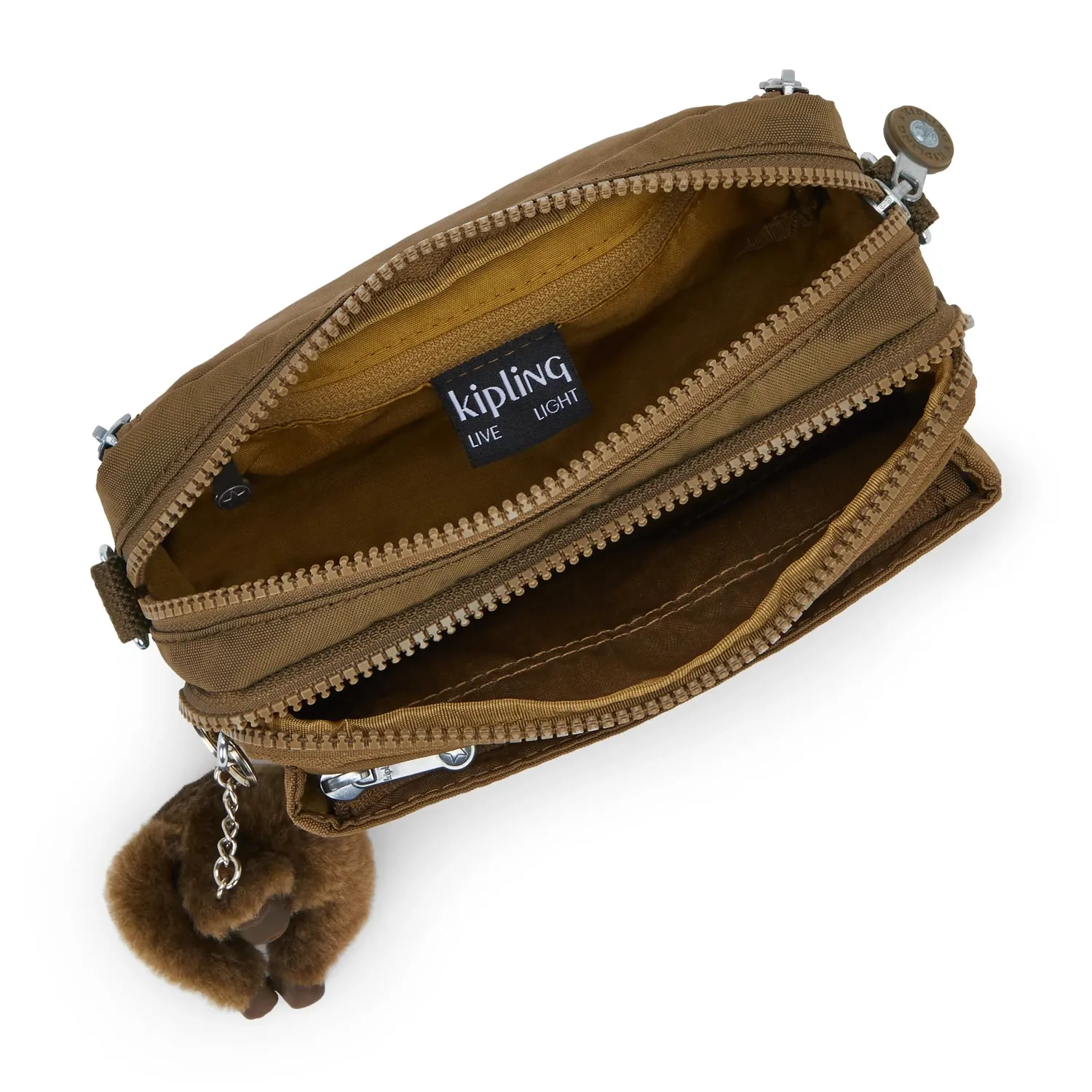 Kipling Abanu Multi schoudertasje Klein Smooth Khaki vakindeling