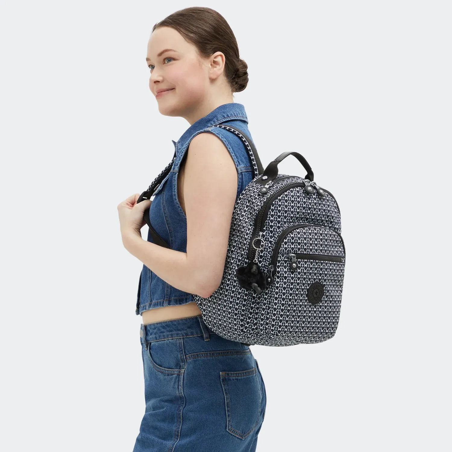 Kipling Seoul S kleine rugzak Signature Print met 11 inch vak