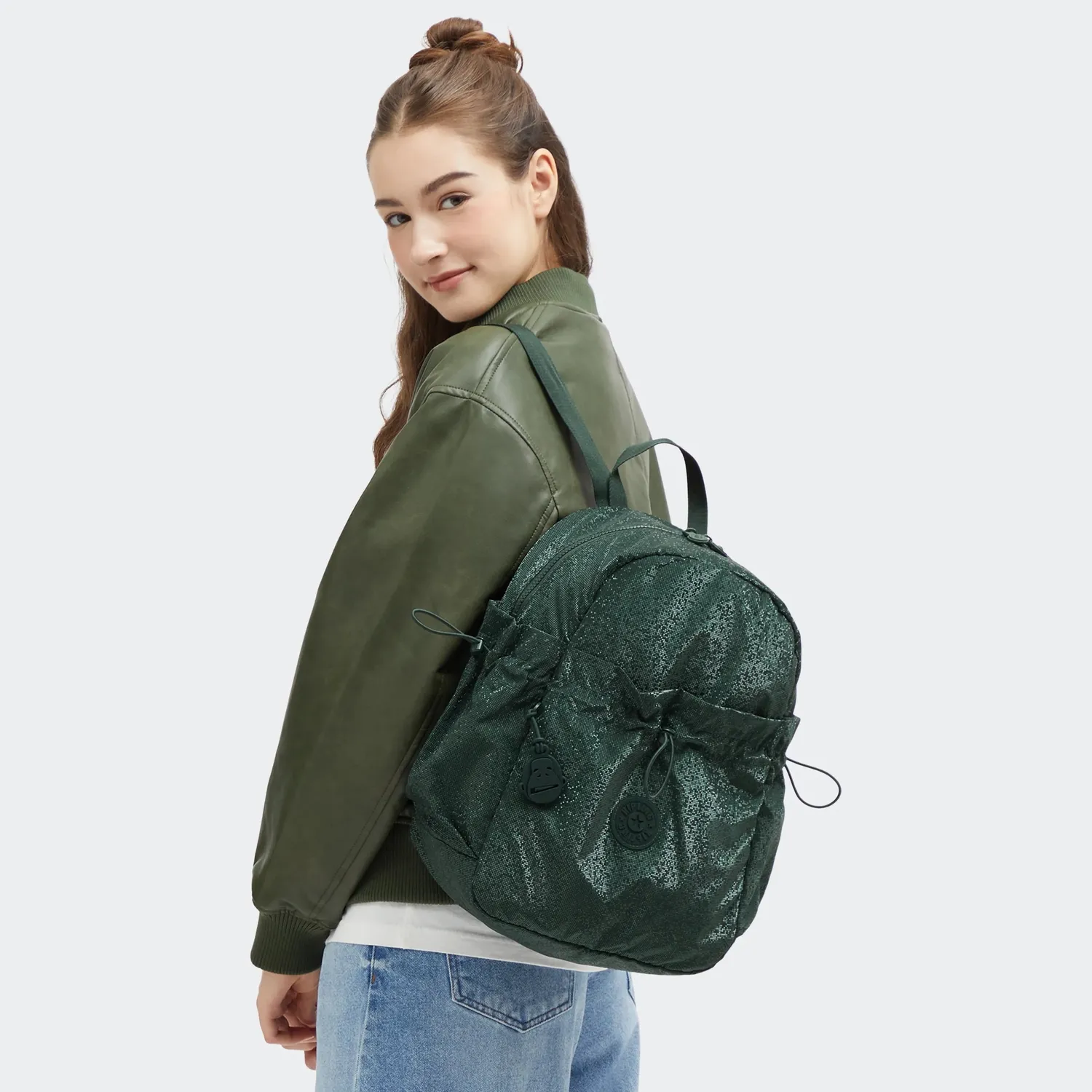 Kipling Amita rugzak Shiny Pixel Green 15 liter medium