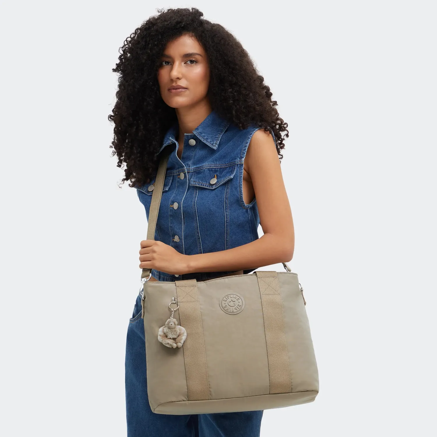 Kipling Minta L Up shopper soft taupe groot afneembare band