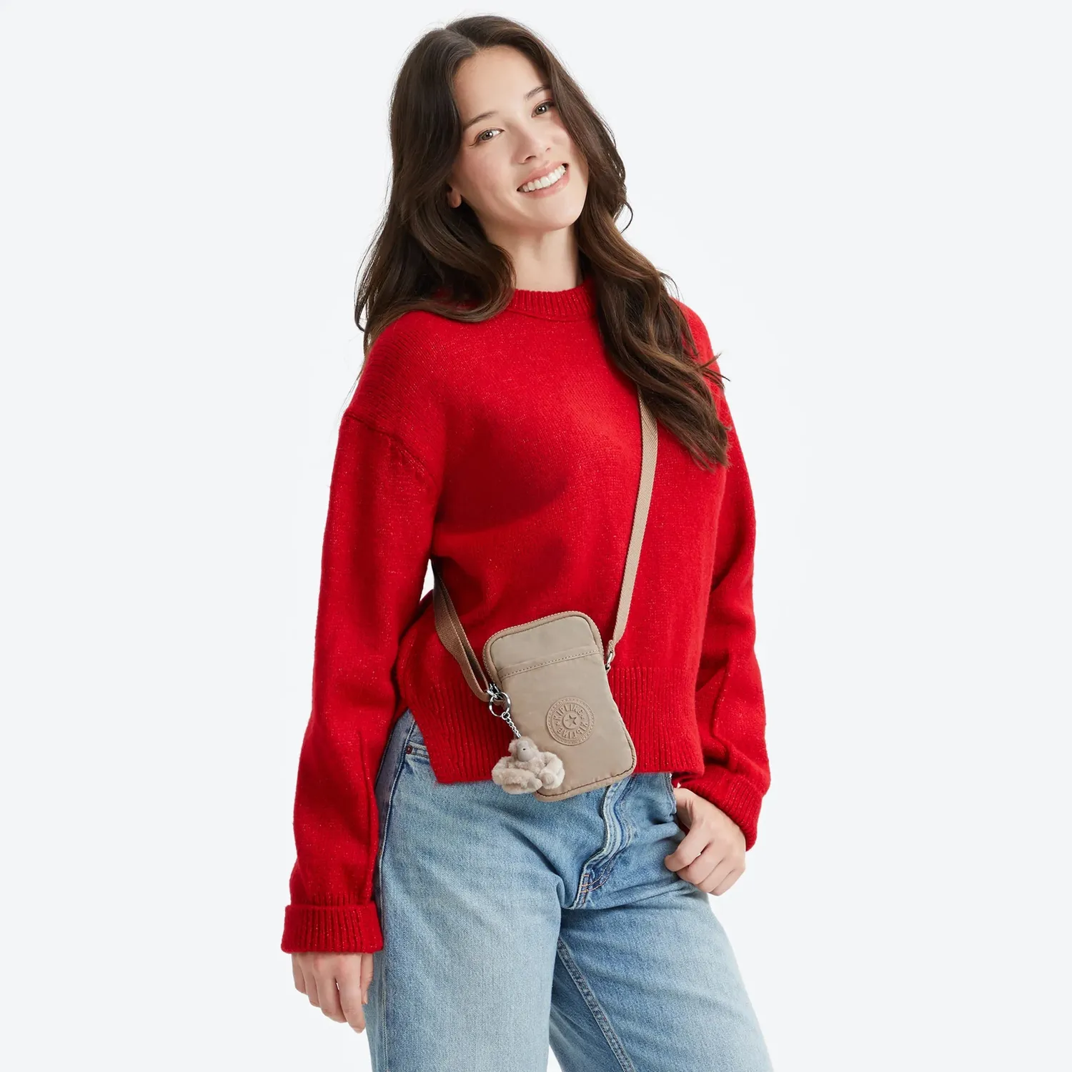 Kipling Tally telefoontas Tan Beige Klein waterafstotend