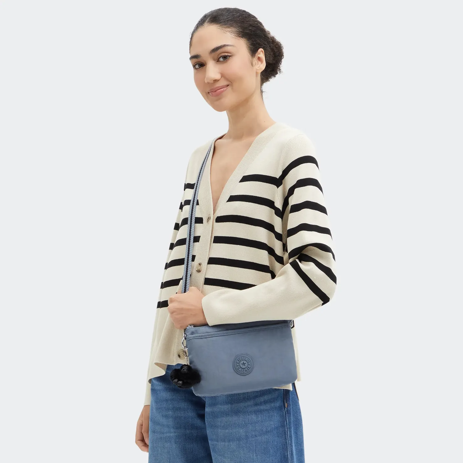Kipling Riri crossbody klein Blue Stone met ritsvakken