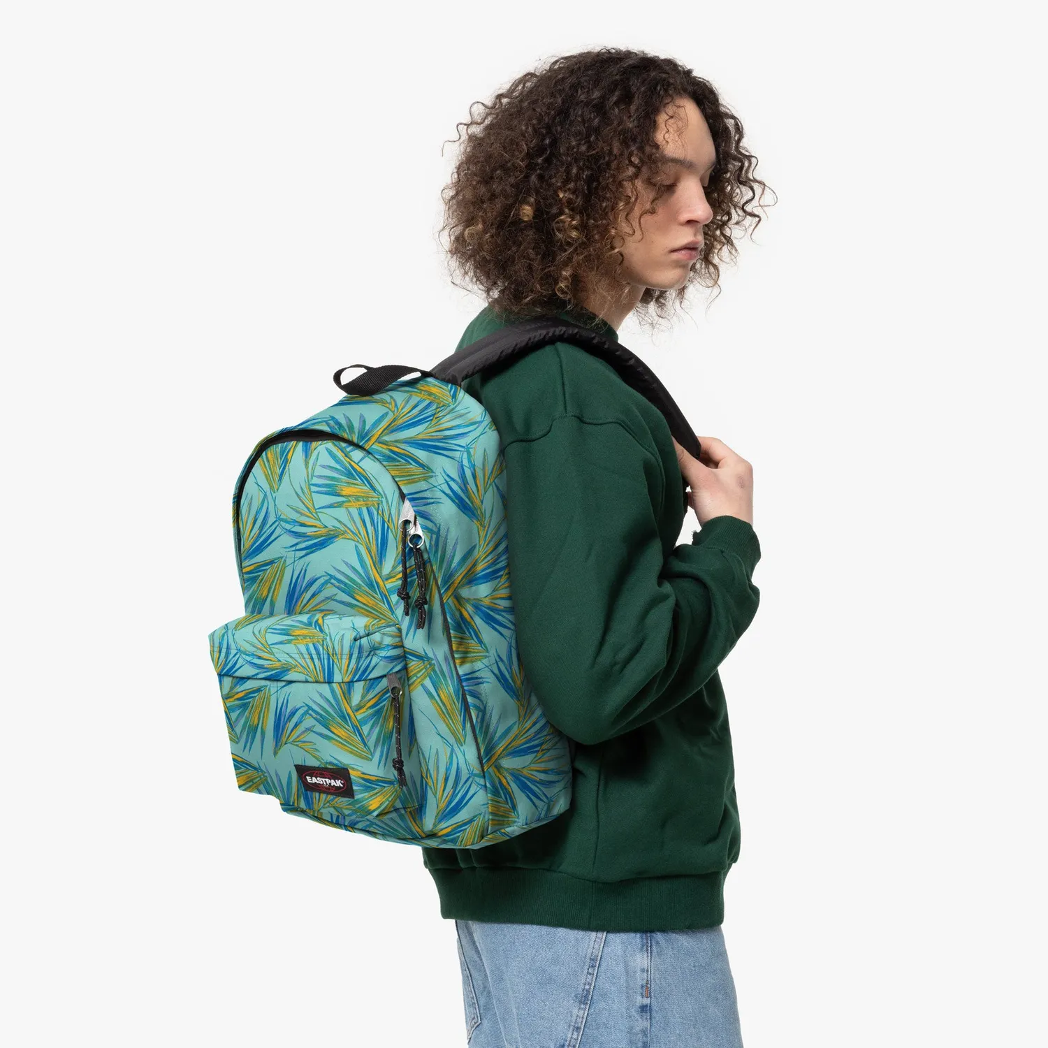 Eastpak Out Of Office rugzak Brize Palm Aqua medium palmprint