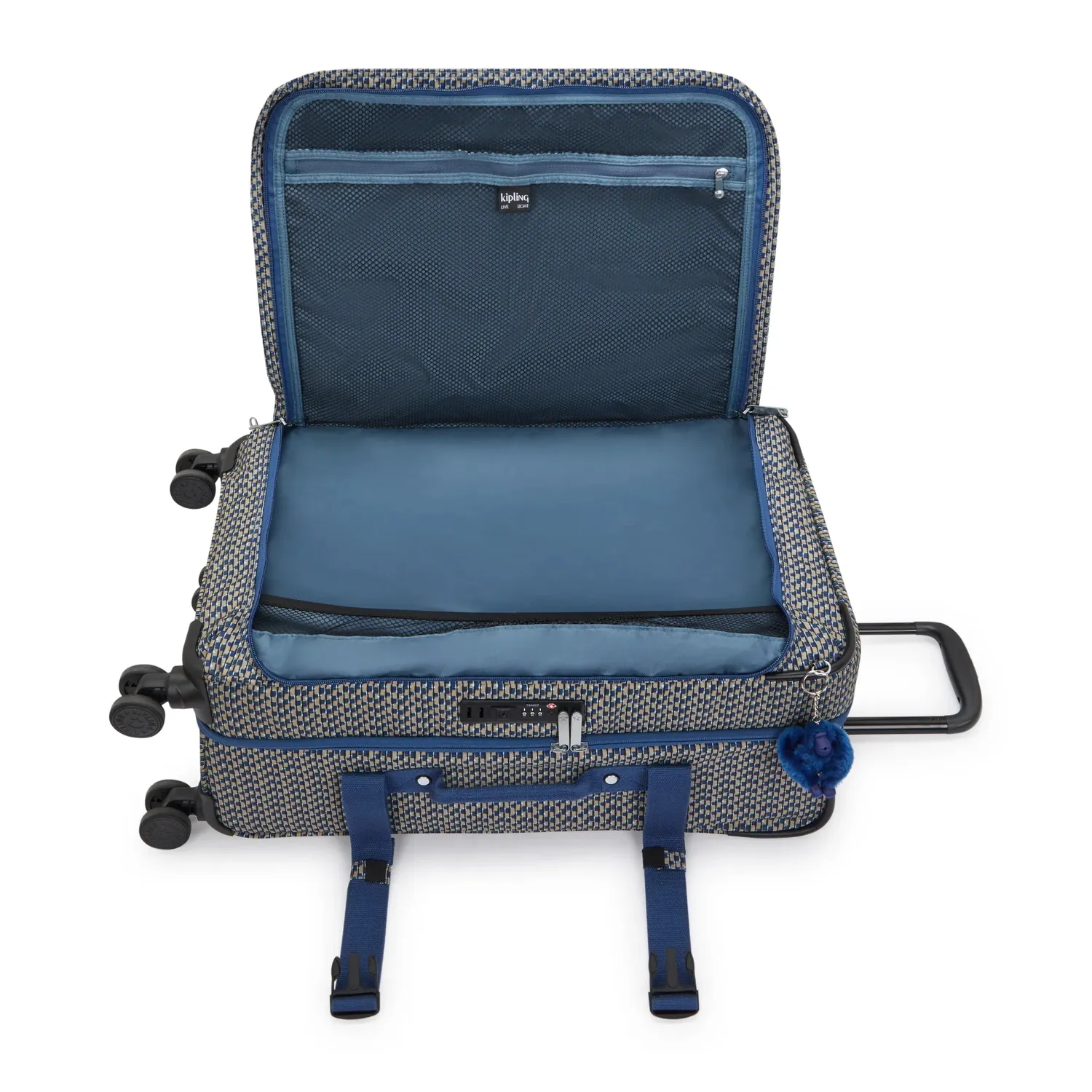 Kipling Spontaneous M koffer medium blue on wire TSA