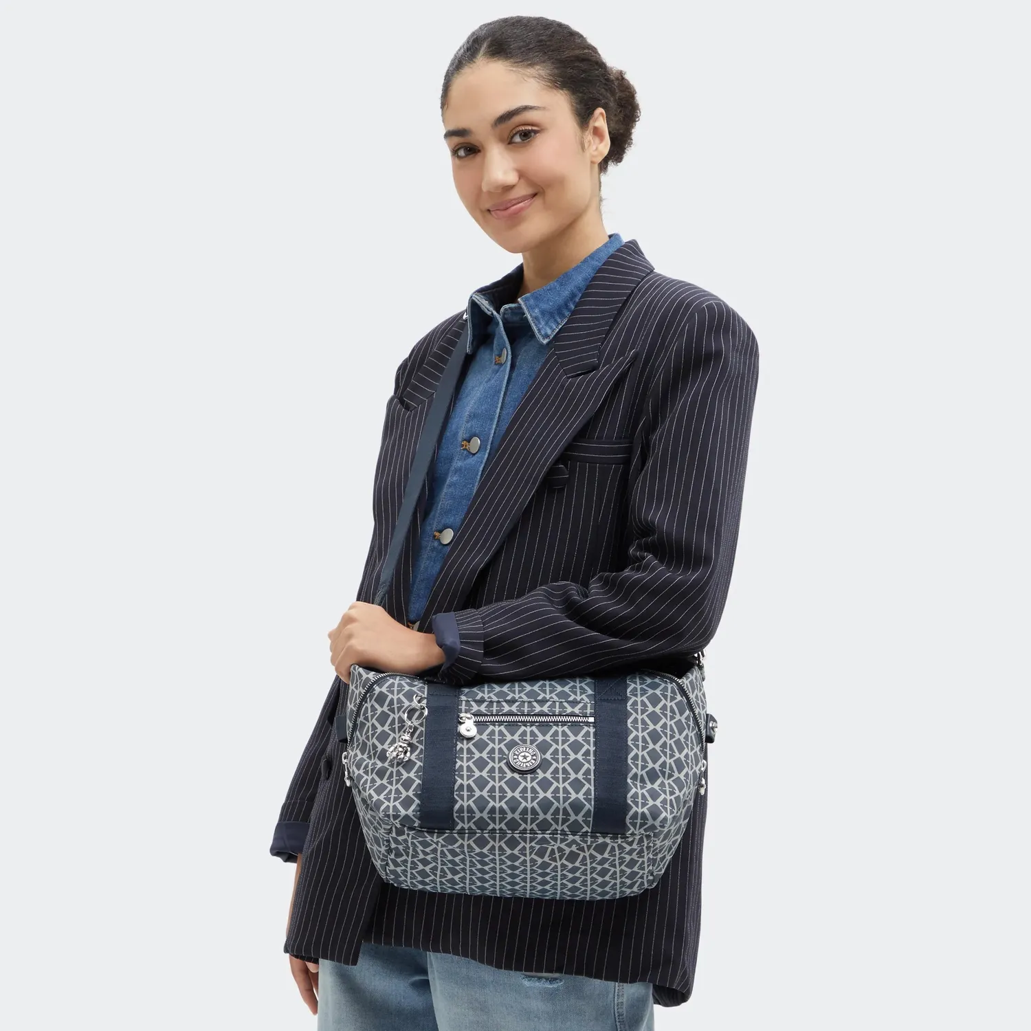 Kipling Art Mini schoudertas Navy Sign Jacquard klein ritsvak