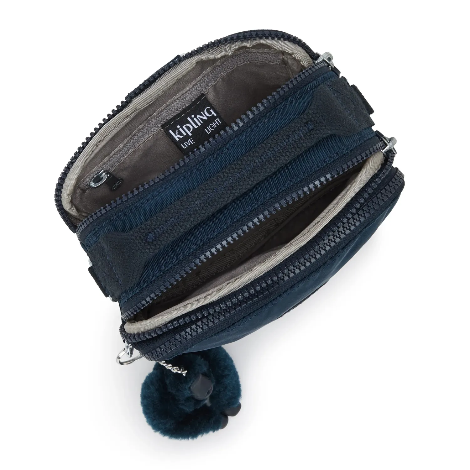 Kipling Cahir crossbody klein Blue Bleu 2 met ritsvakken