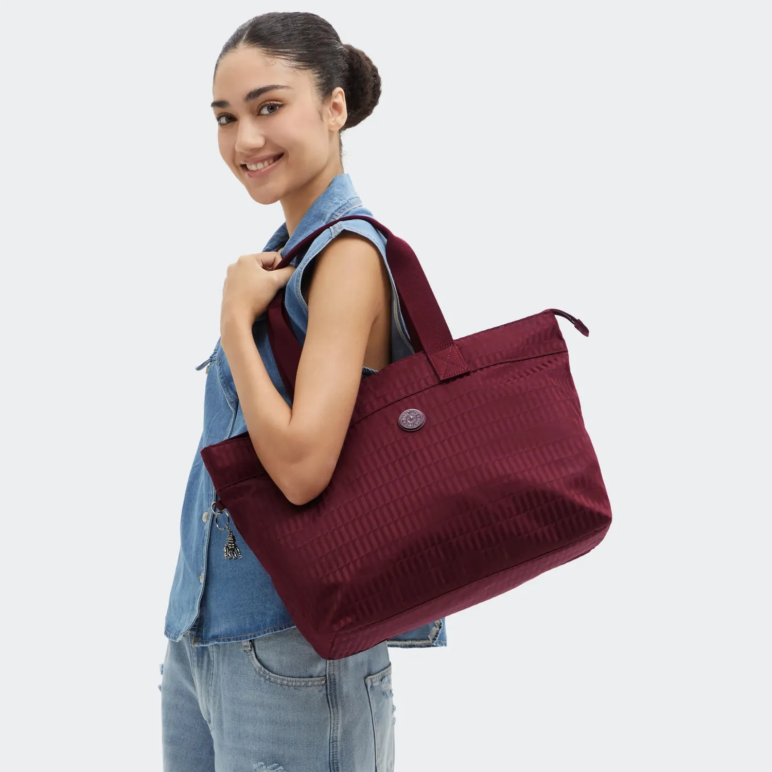 Kipling Colissa Up shopper Maroon Tile Jacquard Groot