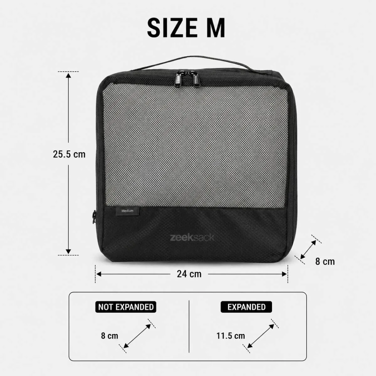 Zeeksack packing cubes set zwart 3 stuks uitbreidbaar