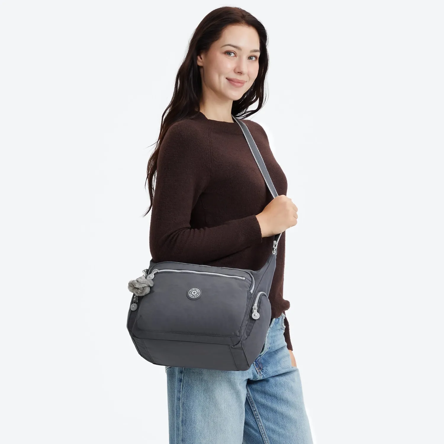 Kipling Gabbie crossbody tas Moonlit Grey Groot met ritsvakken