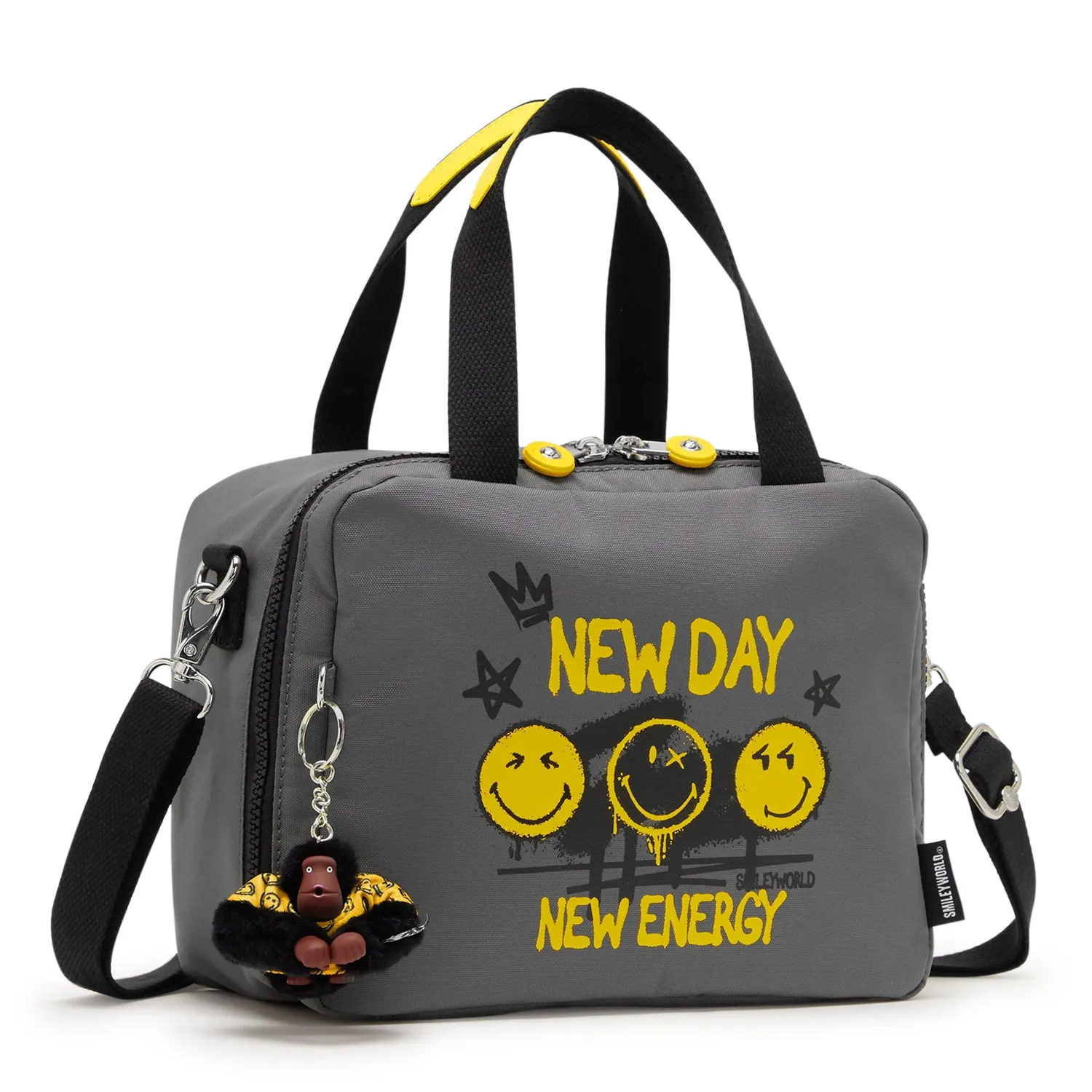 Kipling Miyo lunchtas Groot Happy Face Grey geïsoleerd