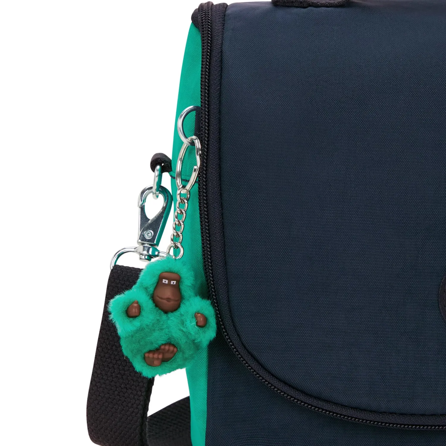 Kipling New Kichirou lunchtas Groot Blue Green Block trolleybevestiging