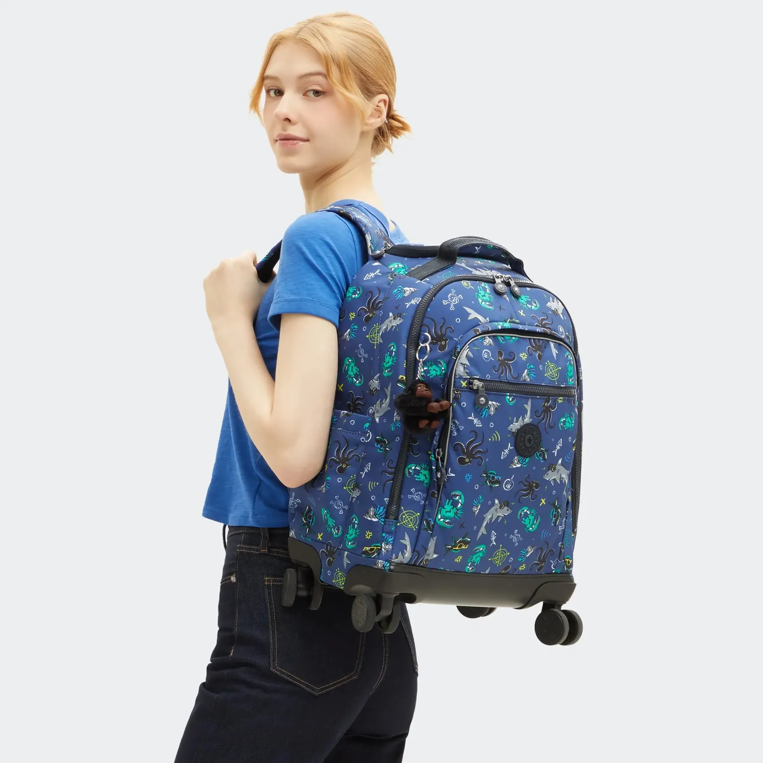 Kipling New Zea rugzak met wielen Undersea Party Groot trolley