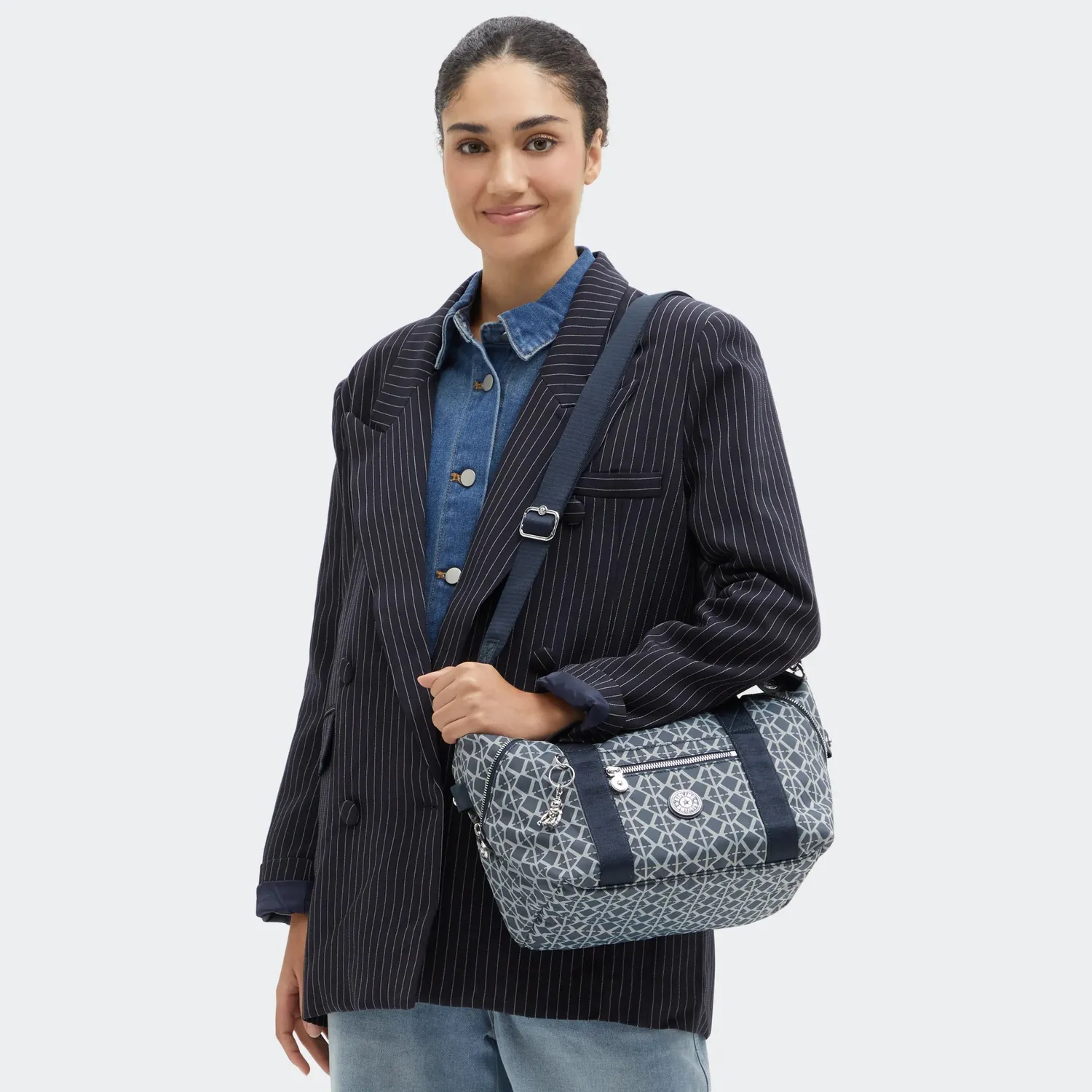 Kipling Art Mini schoudertas Navy Sign Jacquard klein ritsvak