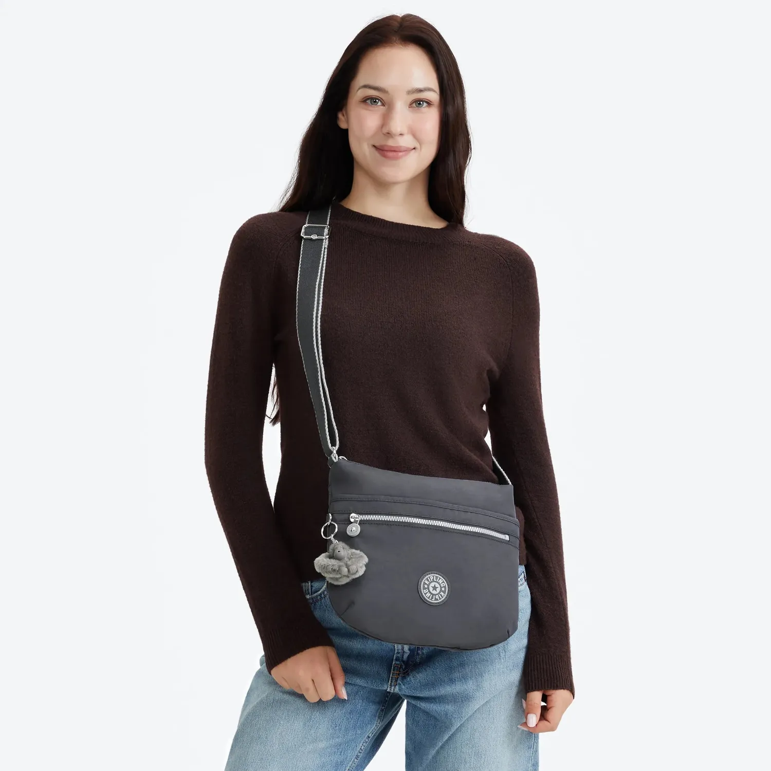Kipling Arto schoudertas Medium Moonlit Grey licht