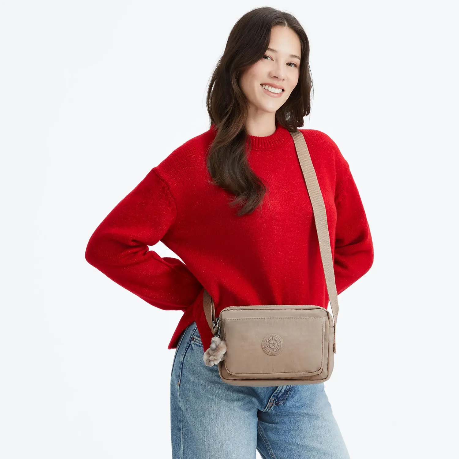 Kipling Abanu M crossbody tas Tan Beige – 2 vakken