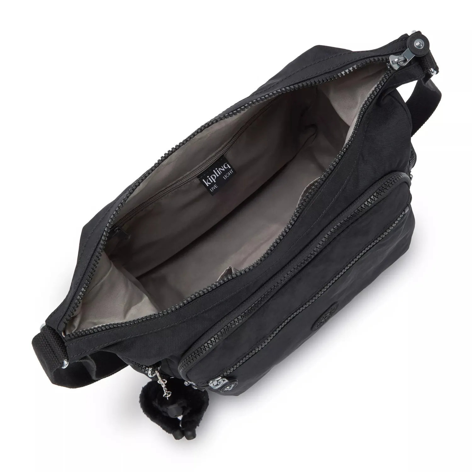 Kipling Gabbie crossbody tas Black Noir groot met ritsvakken