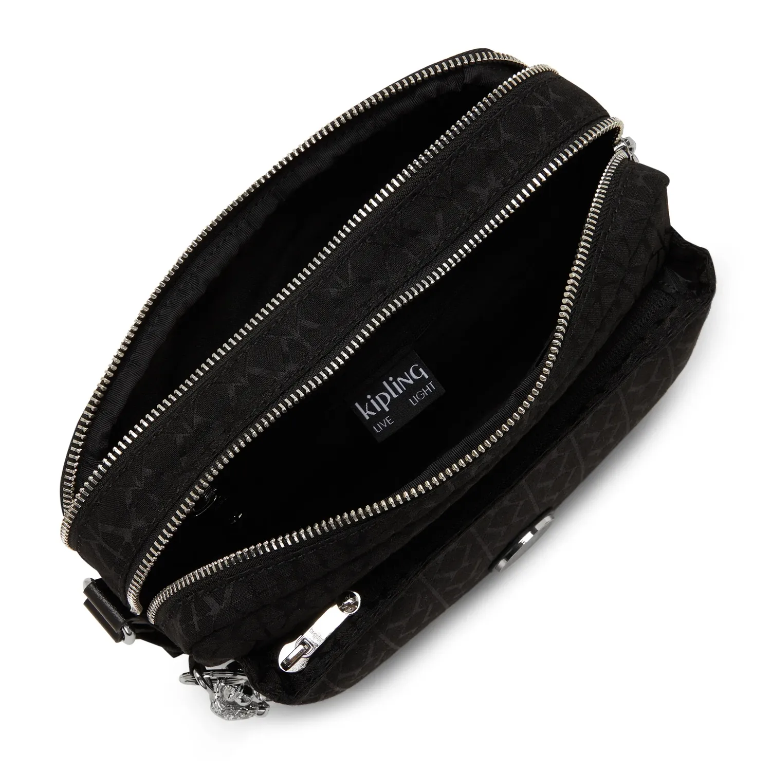 Kipling Abanu M crossbody tas Medium Noir Sign Jq ritsvakken
