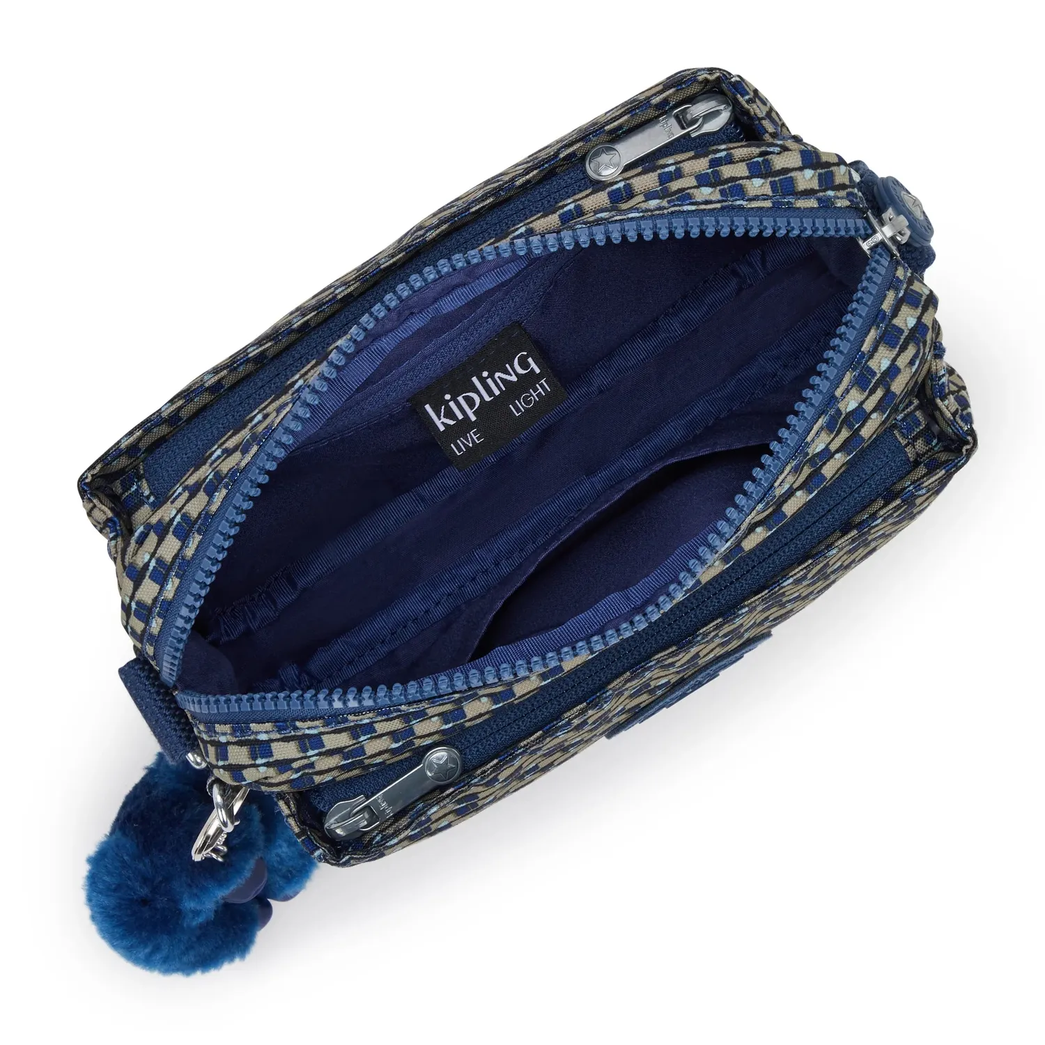 Kipling Abanu crossbody tas klein Blue on Wire met ritsvakken