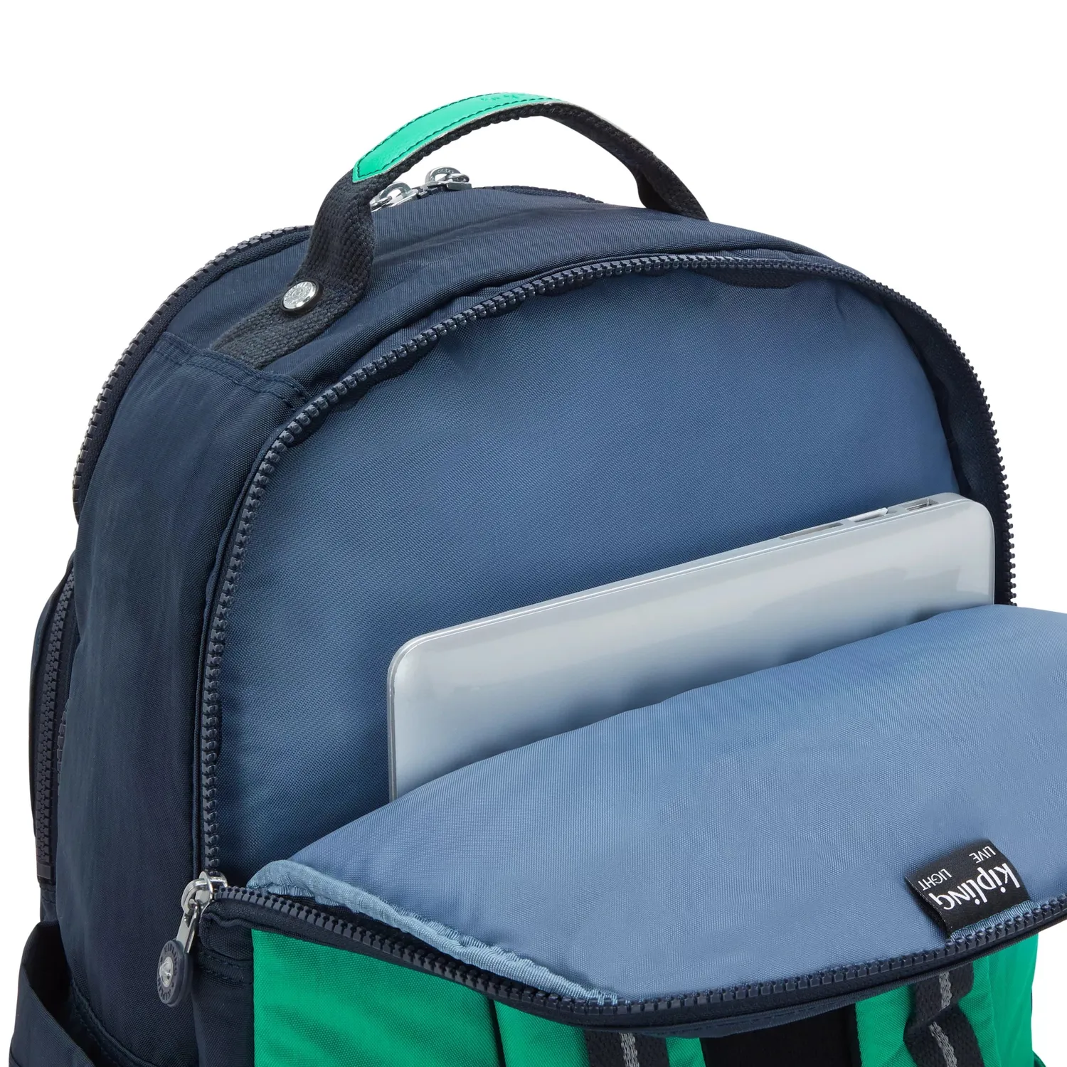 Kipling Seoul College rugzak Groot Blue Green Block 15 inch