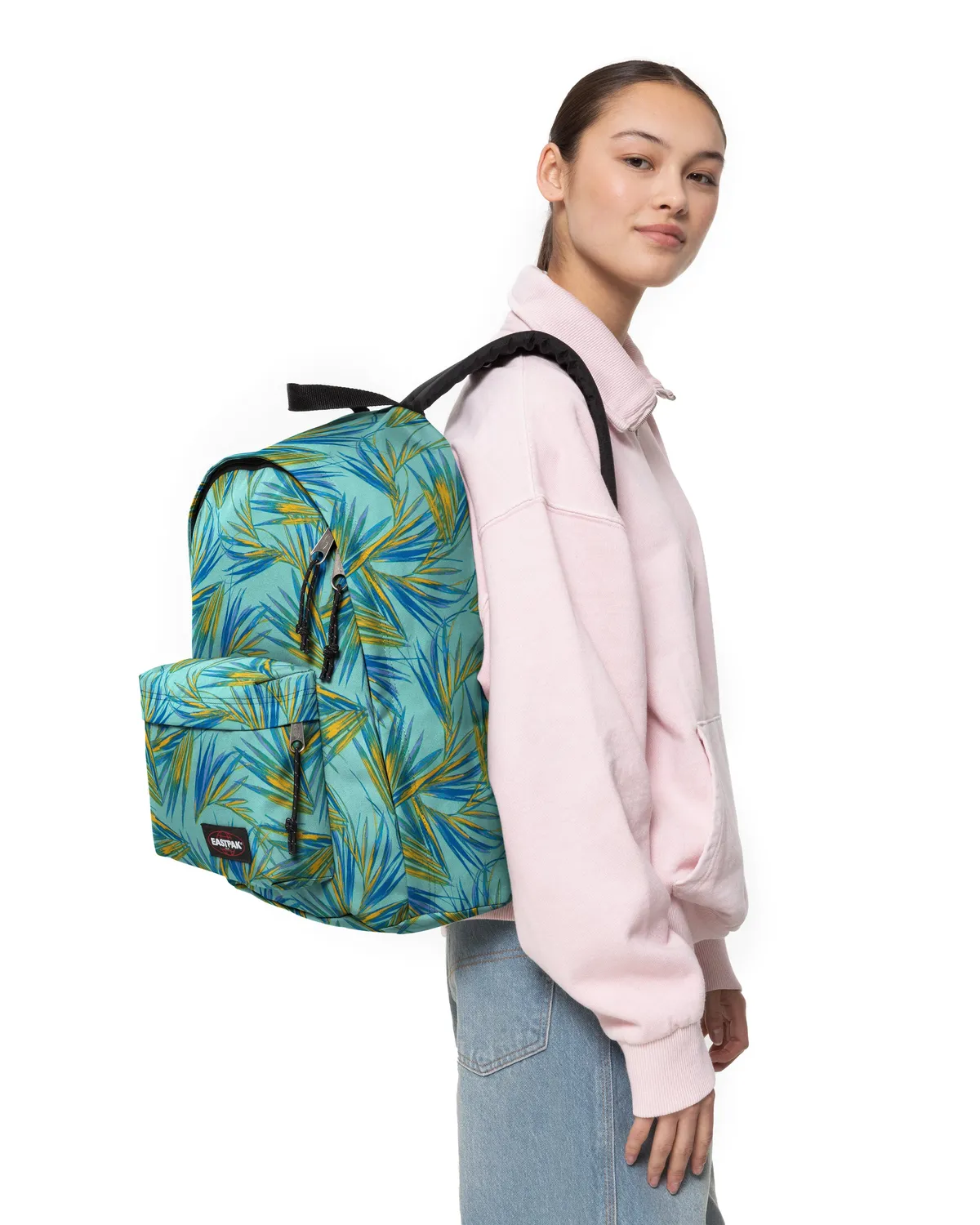 Eastpak Out Of Office rugzak Brize Palm Aqua medium palmprint