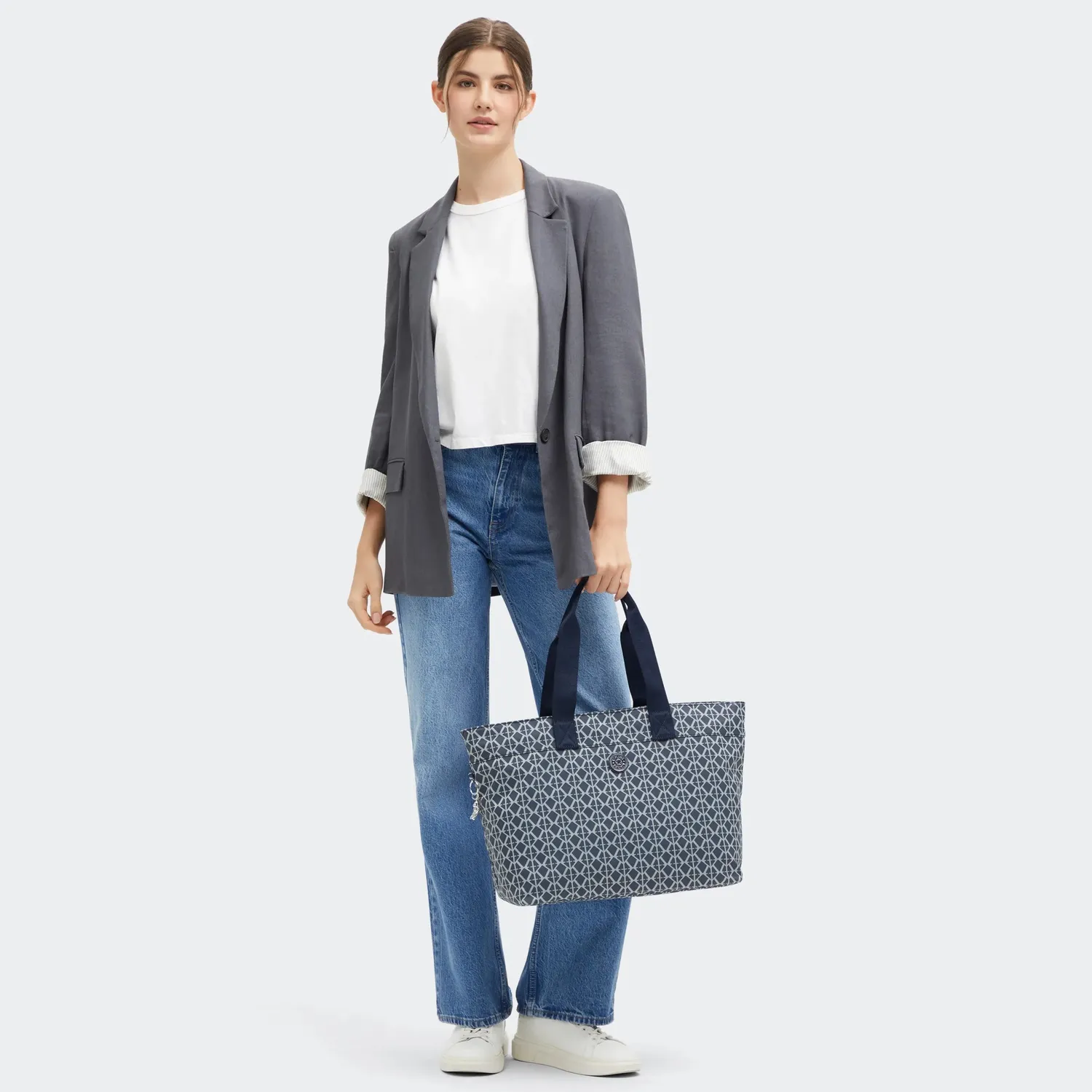 Kipling Colissa Up shopper Groot Navy Sign Jacquard laptopvak