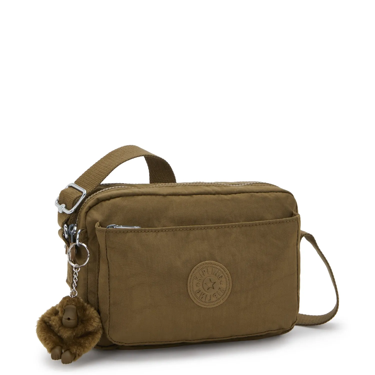 Kipling Abanu M Crossbody Tas Smooth Khaki Medium – Groen