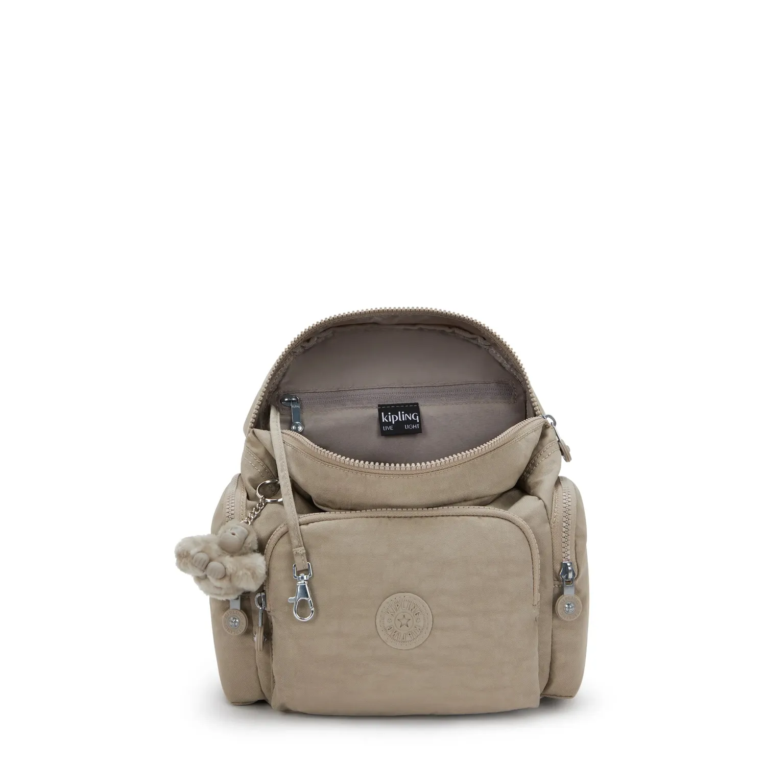 Kipling City Zip Mini rugzak Soft Taupe extra klein met ritsvakken