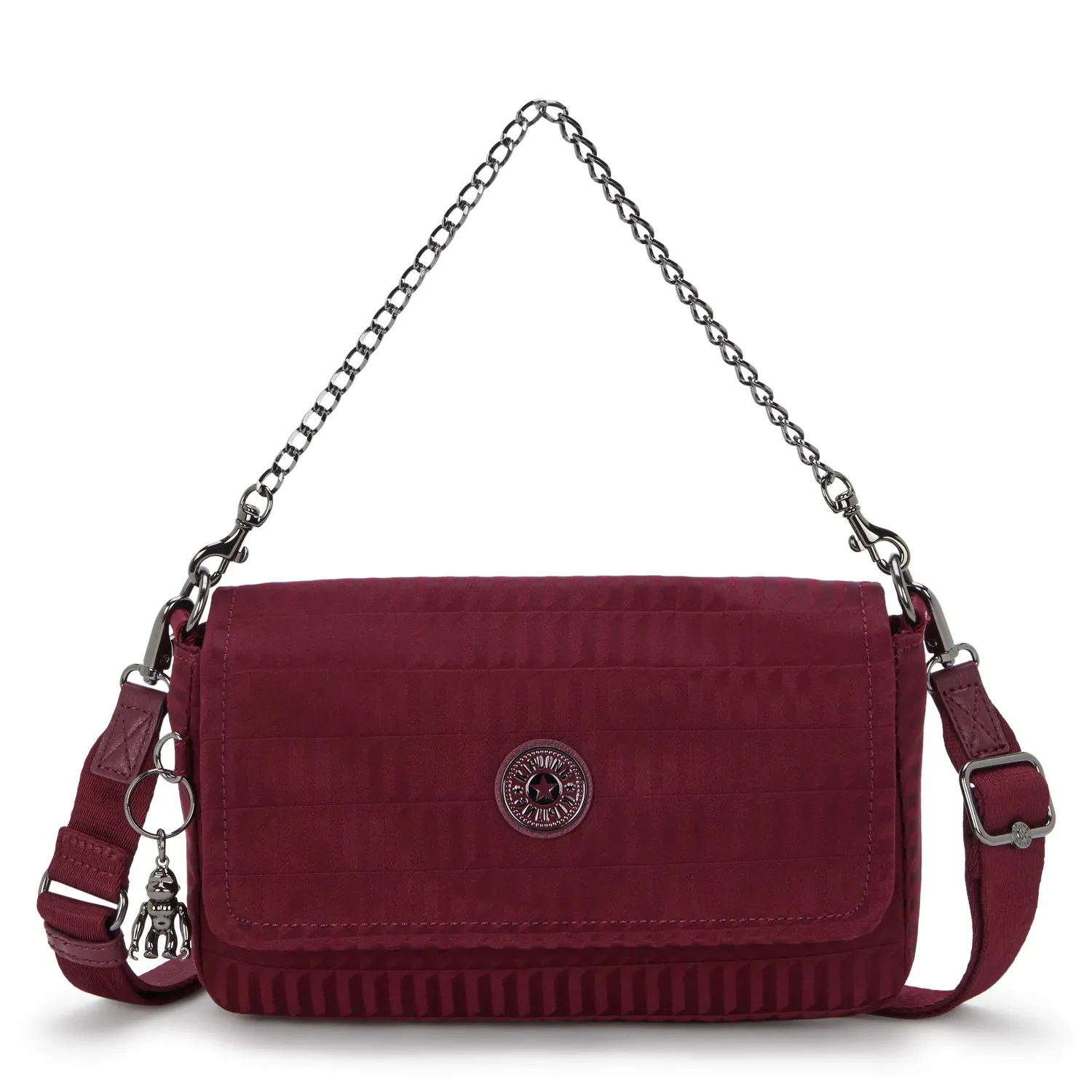 Kipling Aras Up schoudertas Klein Maroon Tile met ketting