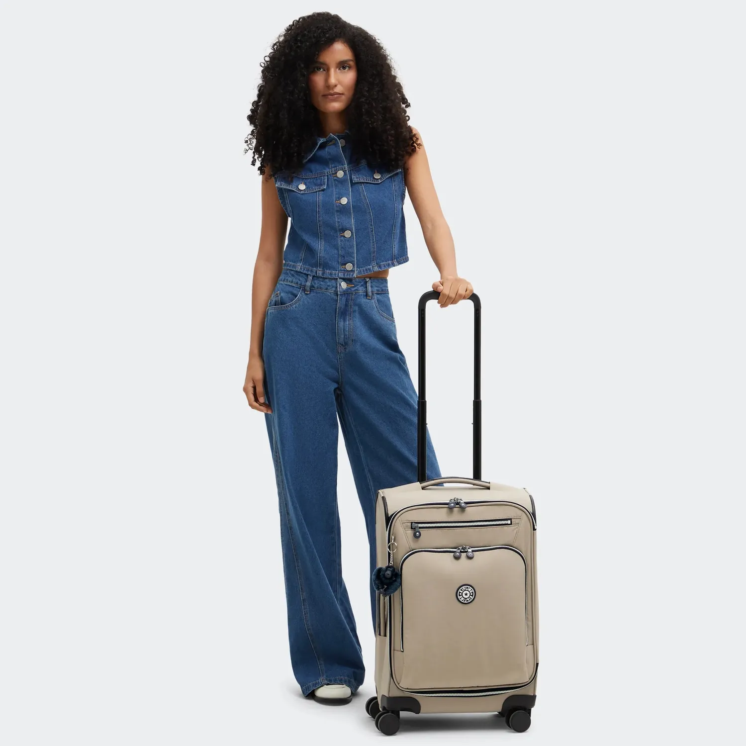 Kipling New Youri Spin S trolley soft taupe klein waterafstotend