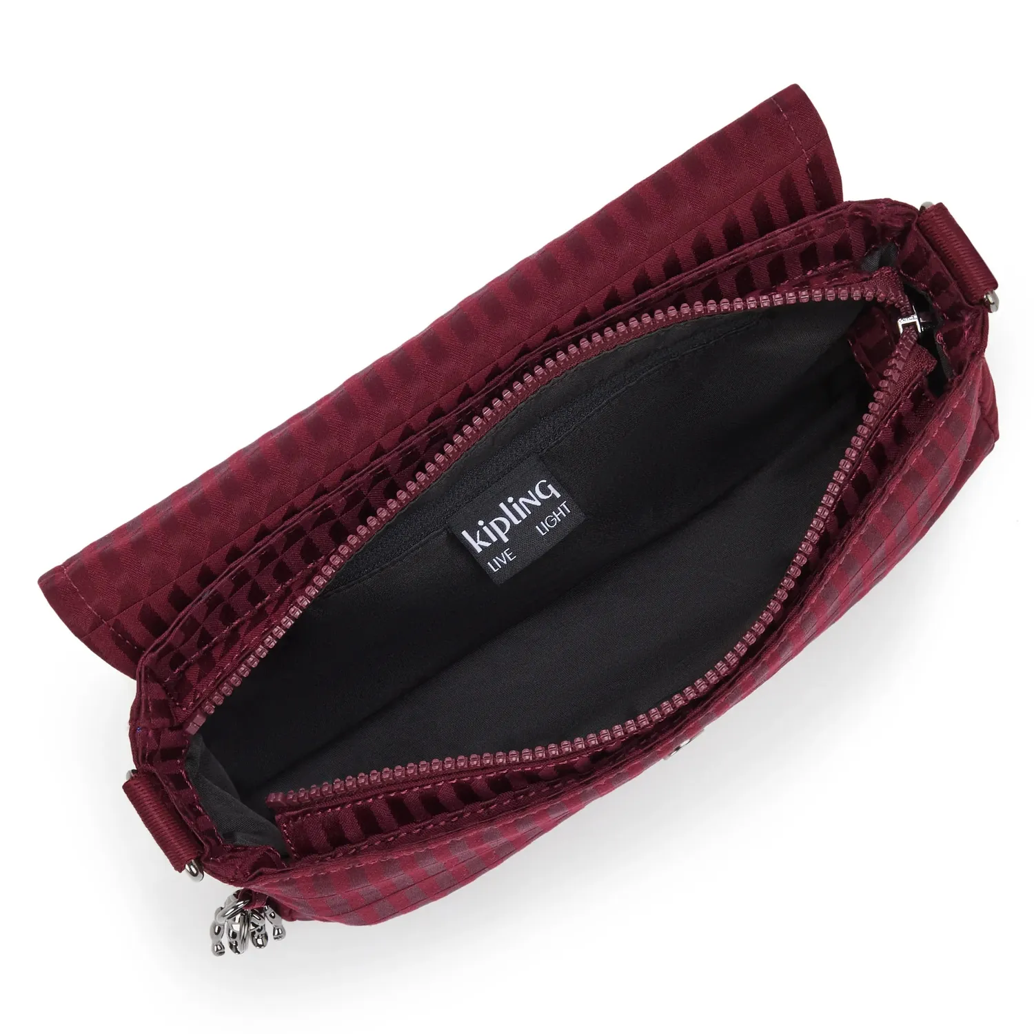 Kipling Aras Up schoudertas Klein Maroon Tile met ketting