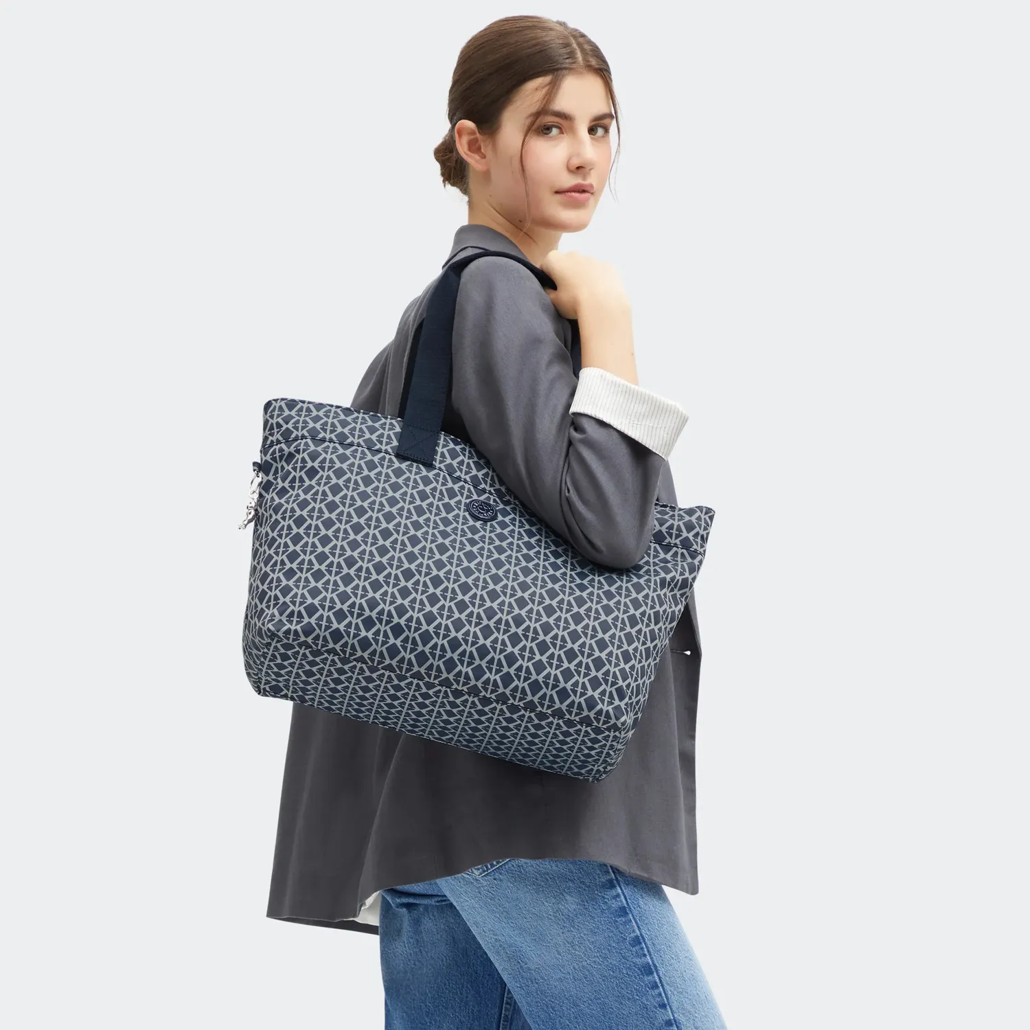 Kipling Colissa Up shopper Groot Navy Sign Jacquard laptopvak