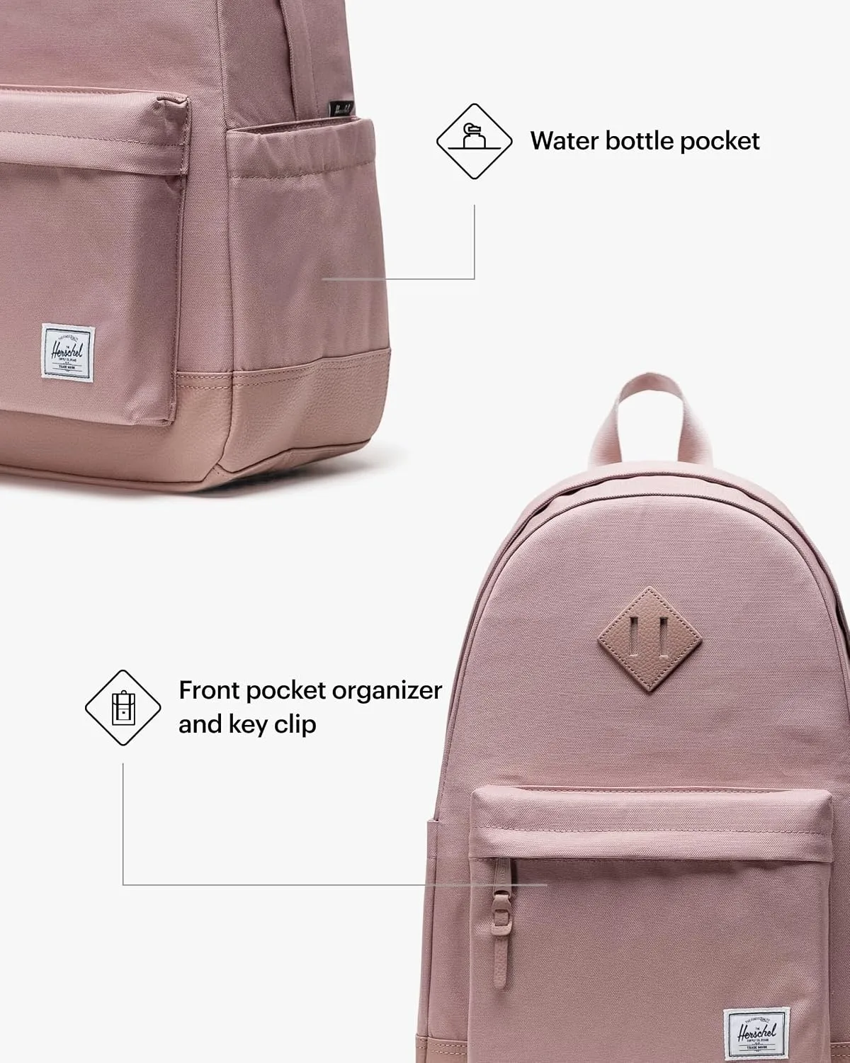 Herschel Heritage rugzak Ash Rose canvas 15 inch