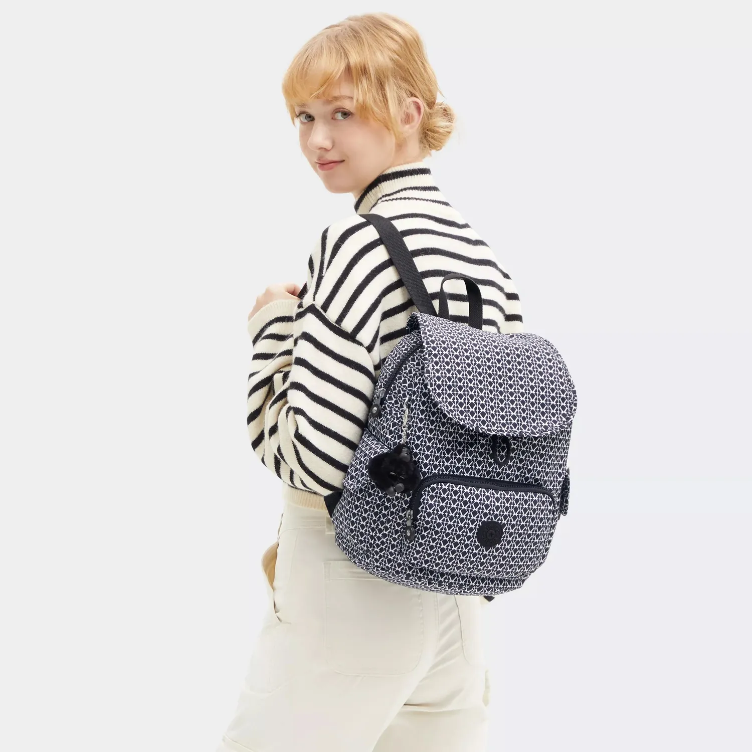 Kipling City Pack S rugzak Klein Signature Print licht