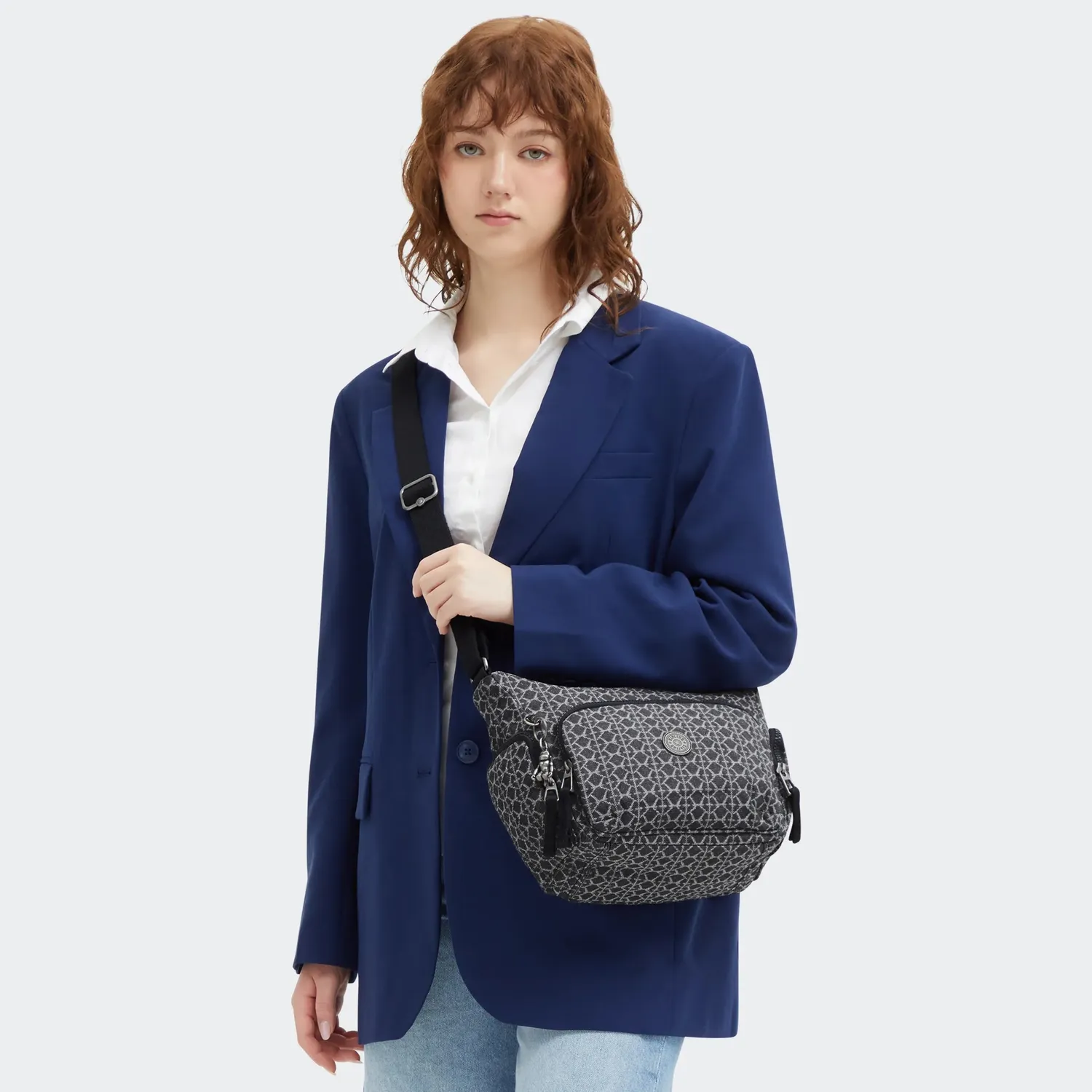 Kipling Gabb S crossbodytas Medium Grey Denim Jacquard vakken