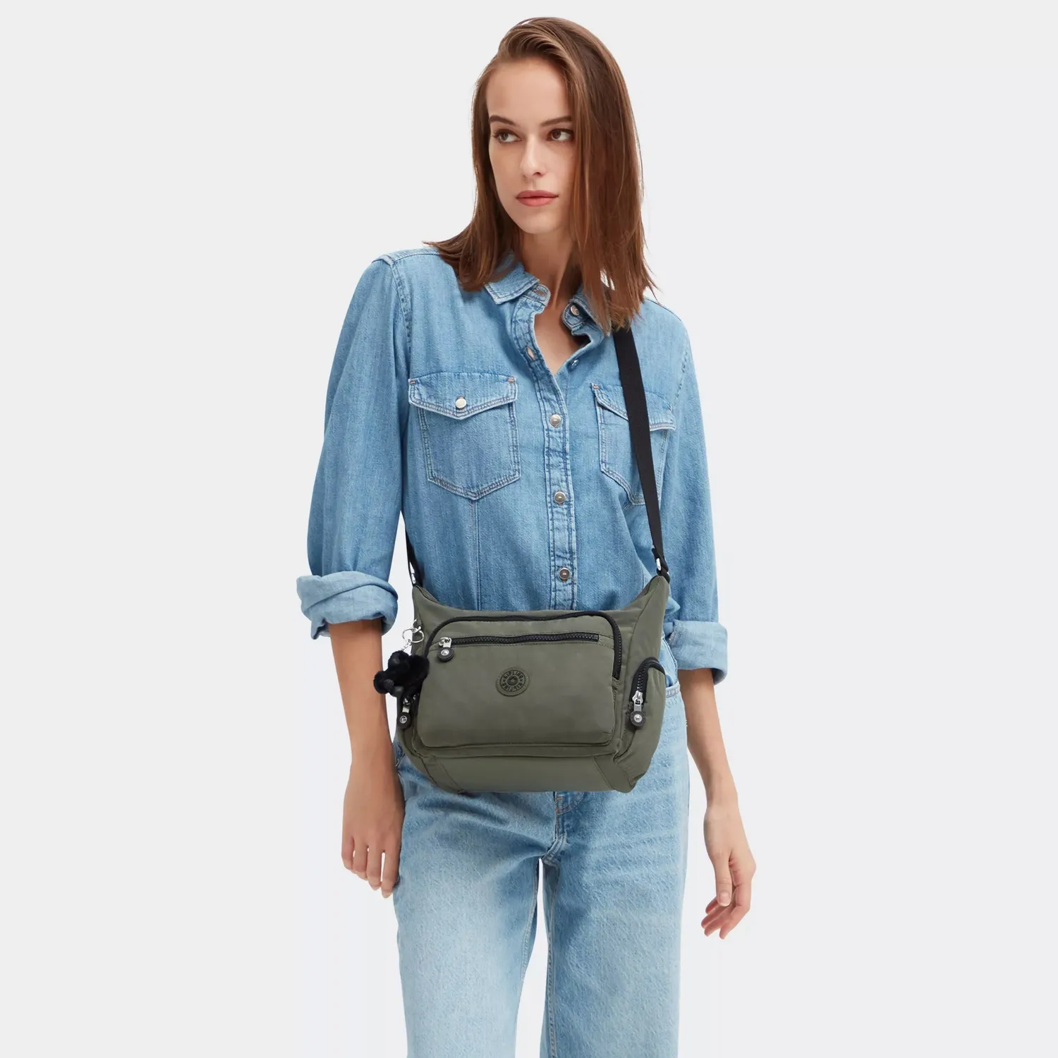 Kipling Gabbie S crossbody tas Green Moss Klein met vakken
