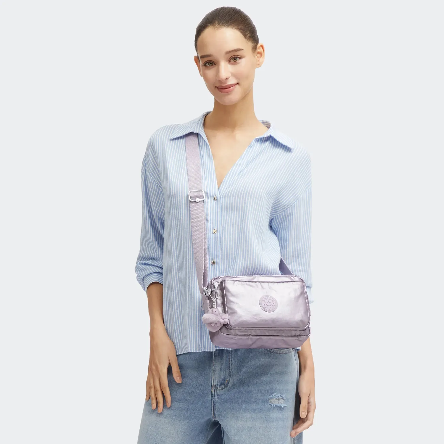 Kipling Abanu M Crossbody Tas Lilac Moon Metallic Medium Glans