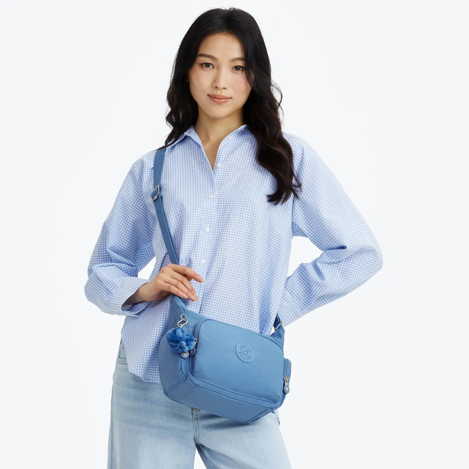 Kipling Gabb S crossbodytas Vintage Blue medium met veel ritsvakken