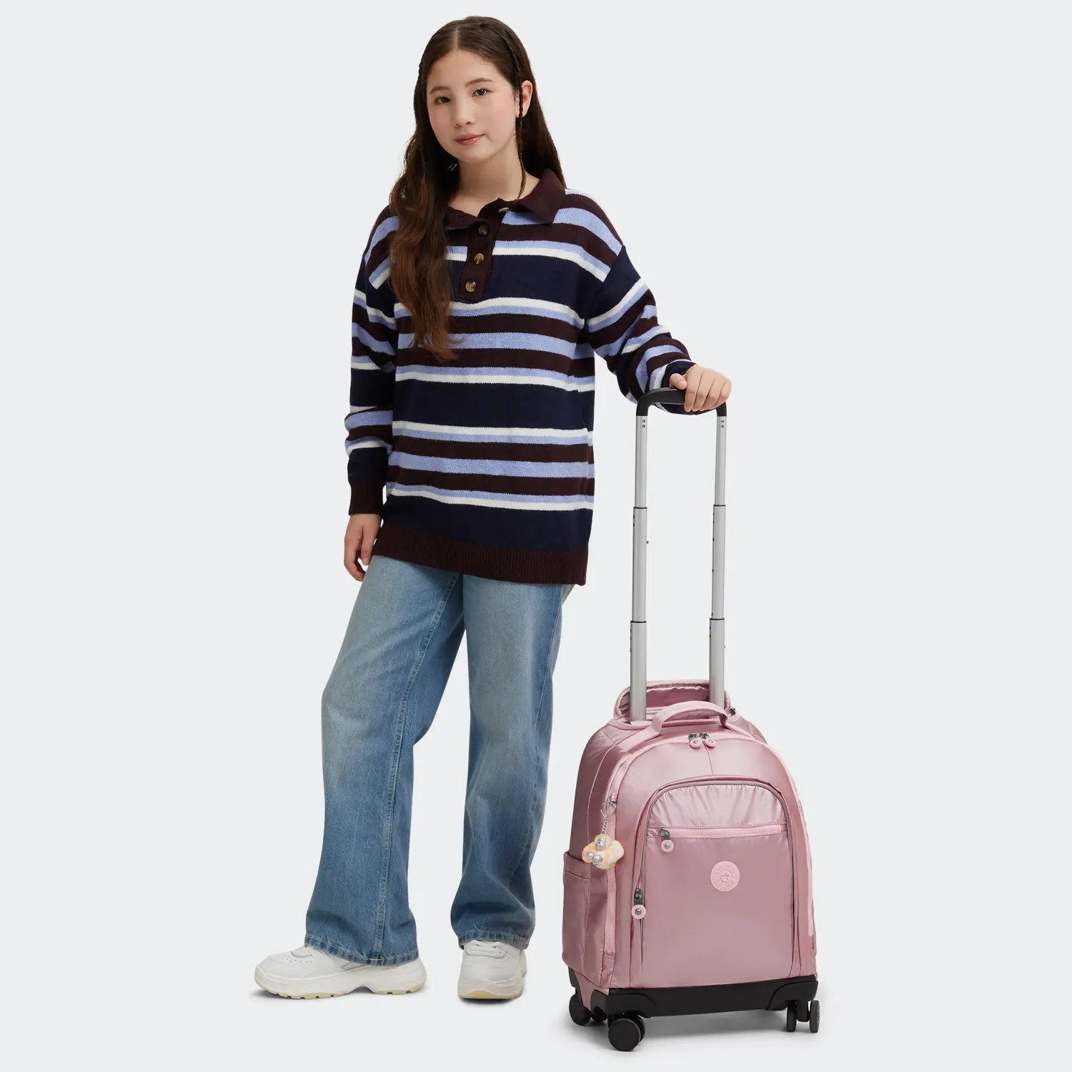 Kipling New Zea rugzak met wielen Bronze Pink Metallic groot
