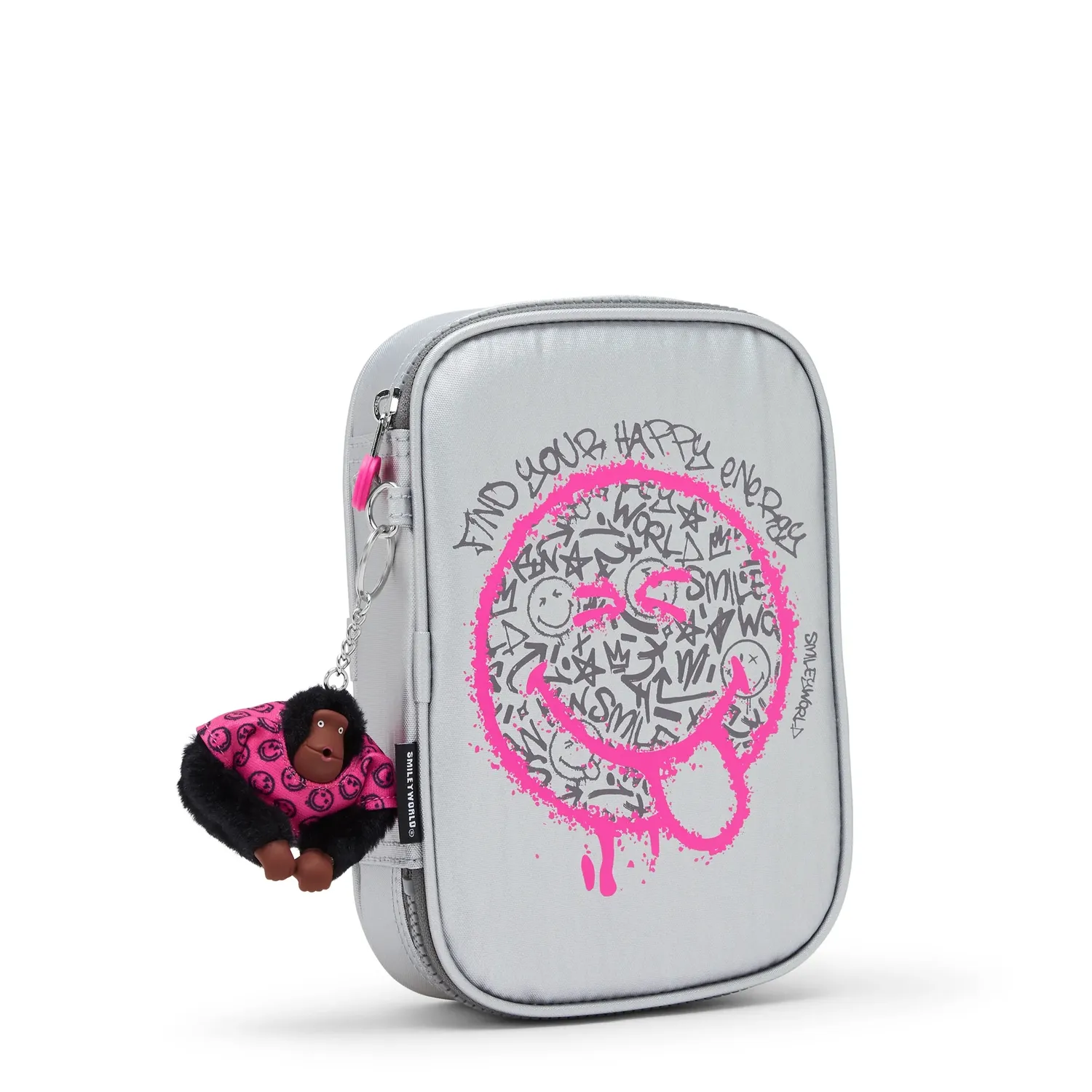 Kipling 100 PENS pennenzak Happy Face Silver Smiley print