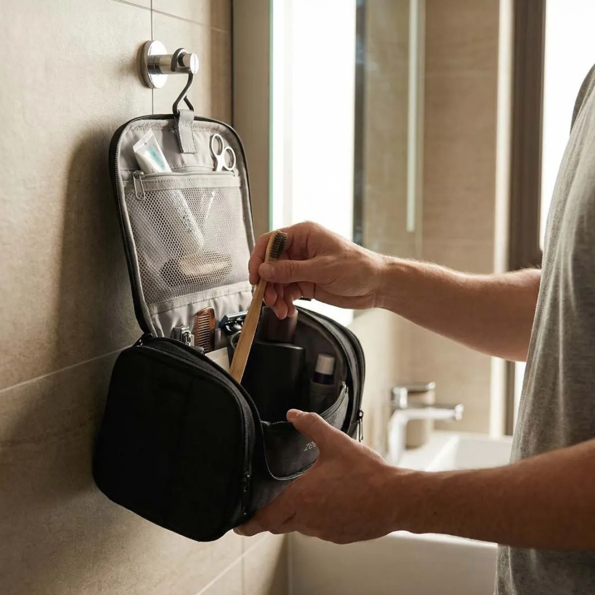 Zeeksack toilettas zwart met haak waterafstotend