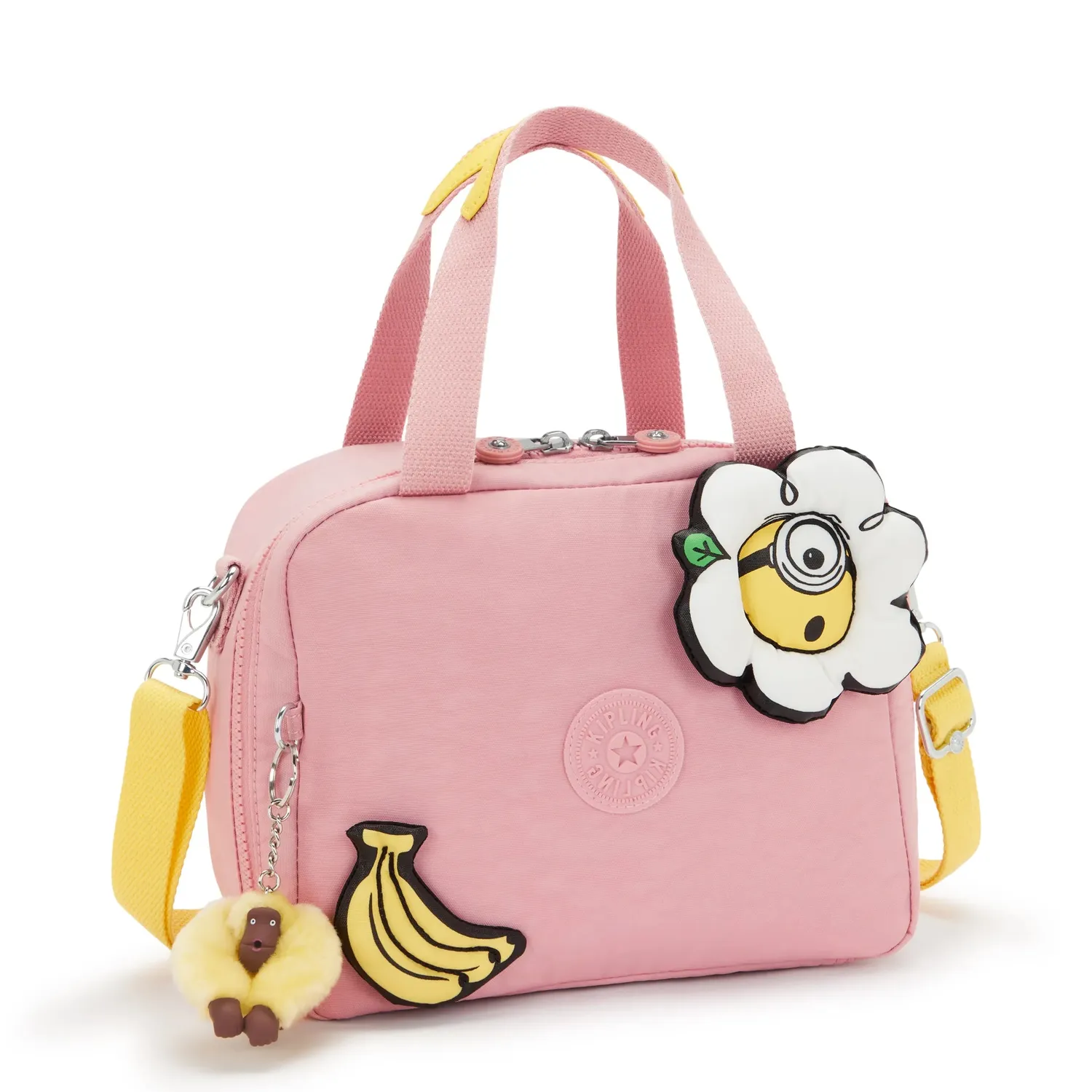 Kipling Miyo Print lunchtas Pink Daisy groot Minions