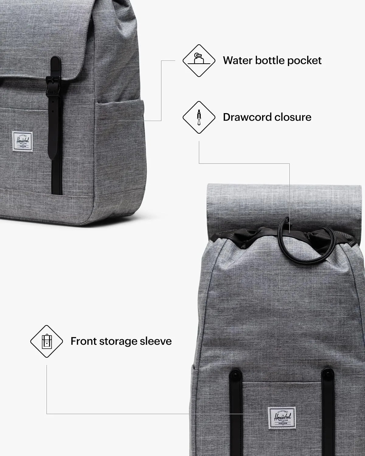 Herschel Retreat Rugzak Standard 23L Zwart Raven Crosshatch