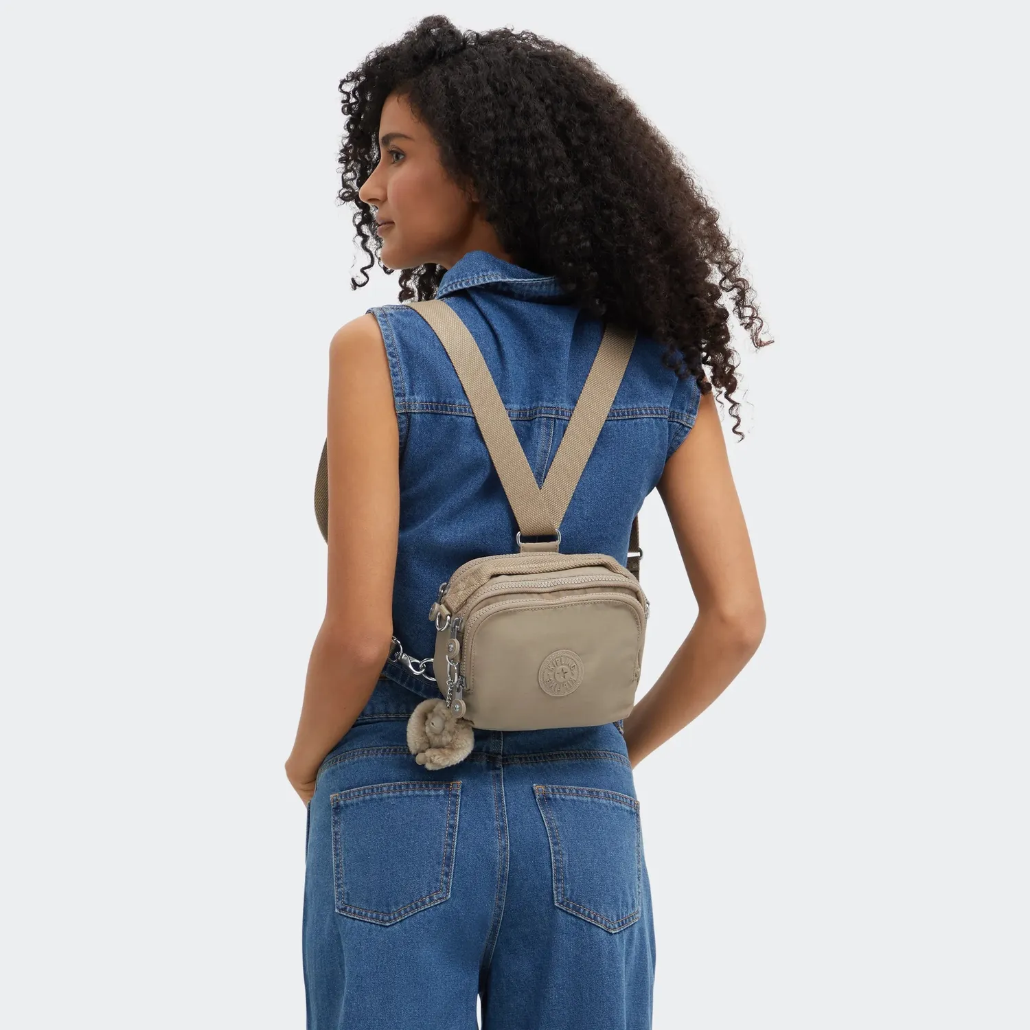 Kipling Cahir crossbody klein Soft Taupe met 2 ritsvakken