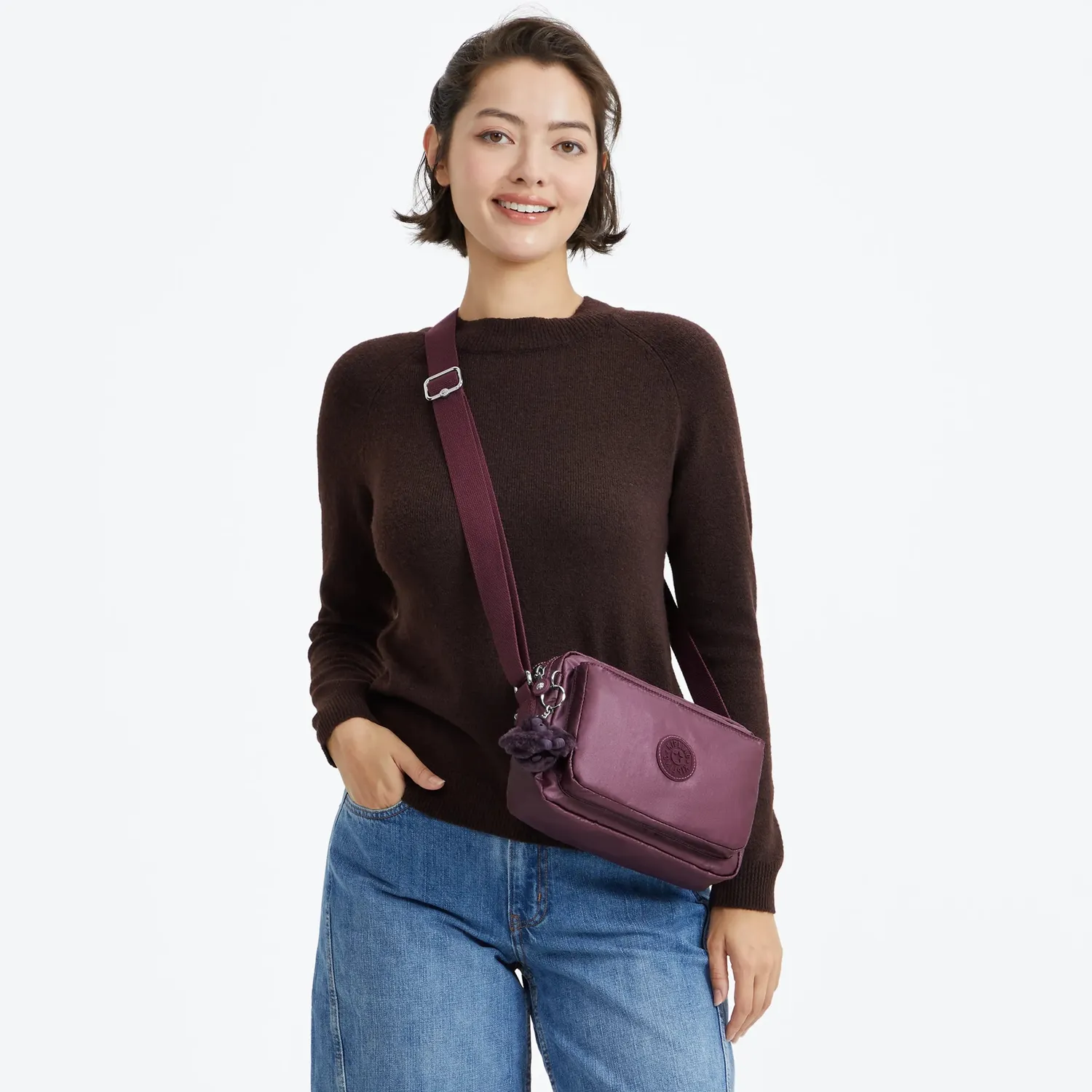 Kipling Abanu M crossbody Grape Wine Metallic glans
