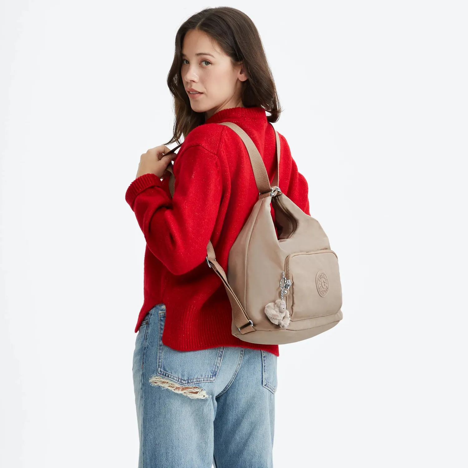 Kipling Yenna schoudertas Tan Beige Medium met vakken