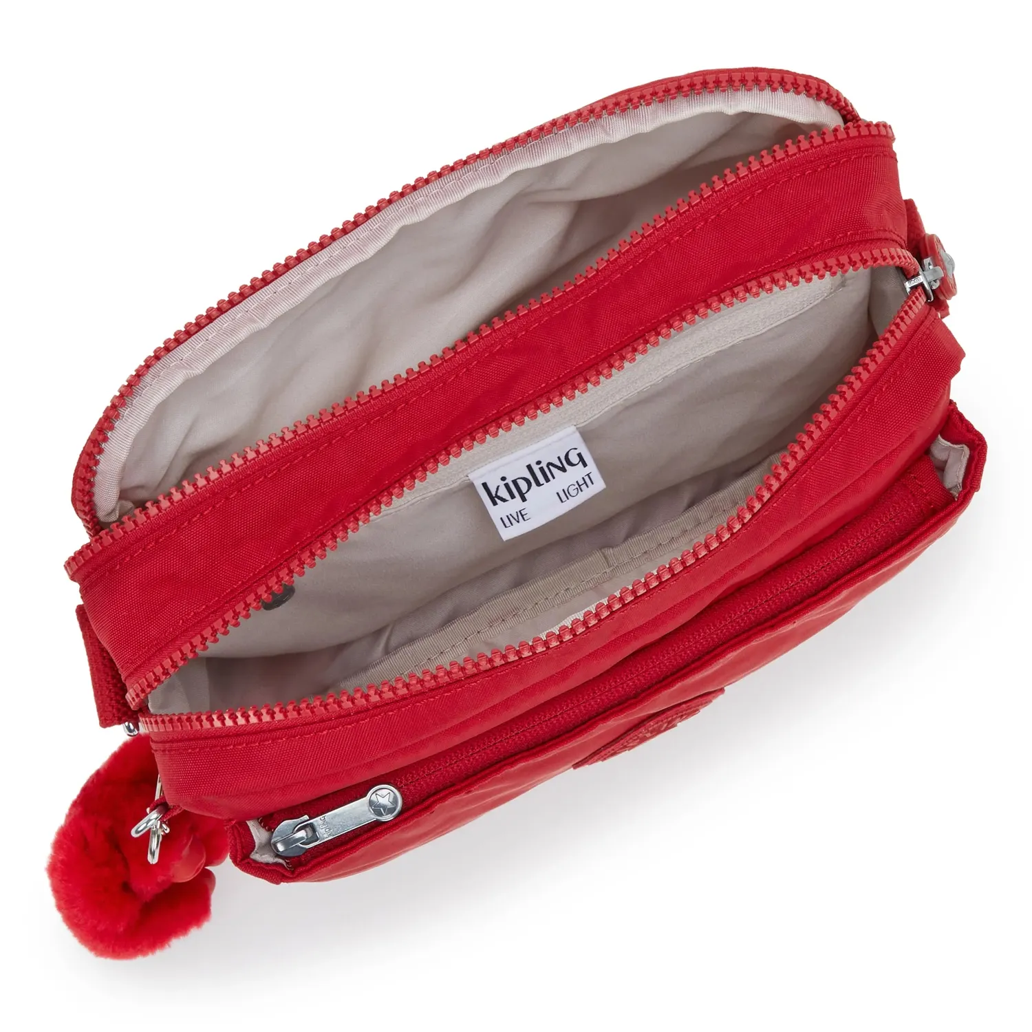 Kipling Abanu M crossbody tas Ruby Red medium met ritsvakken