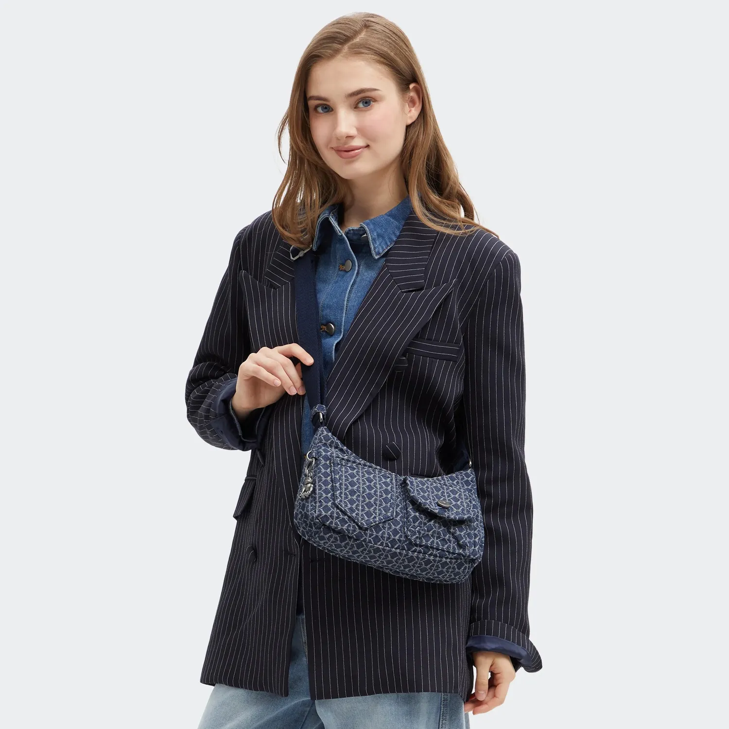 Kipling Kenda crossbodytas Signature Denim klein licht