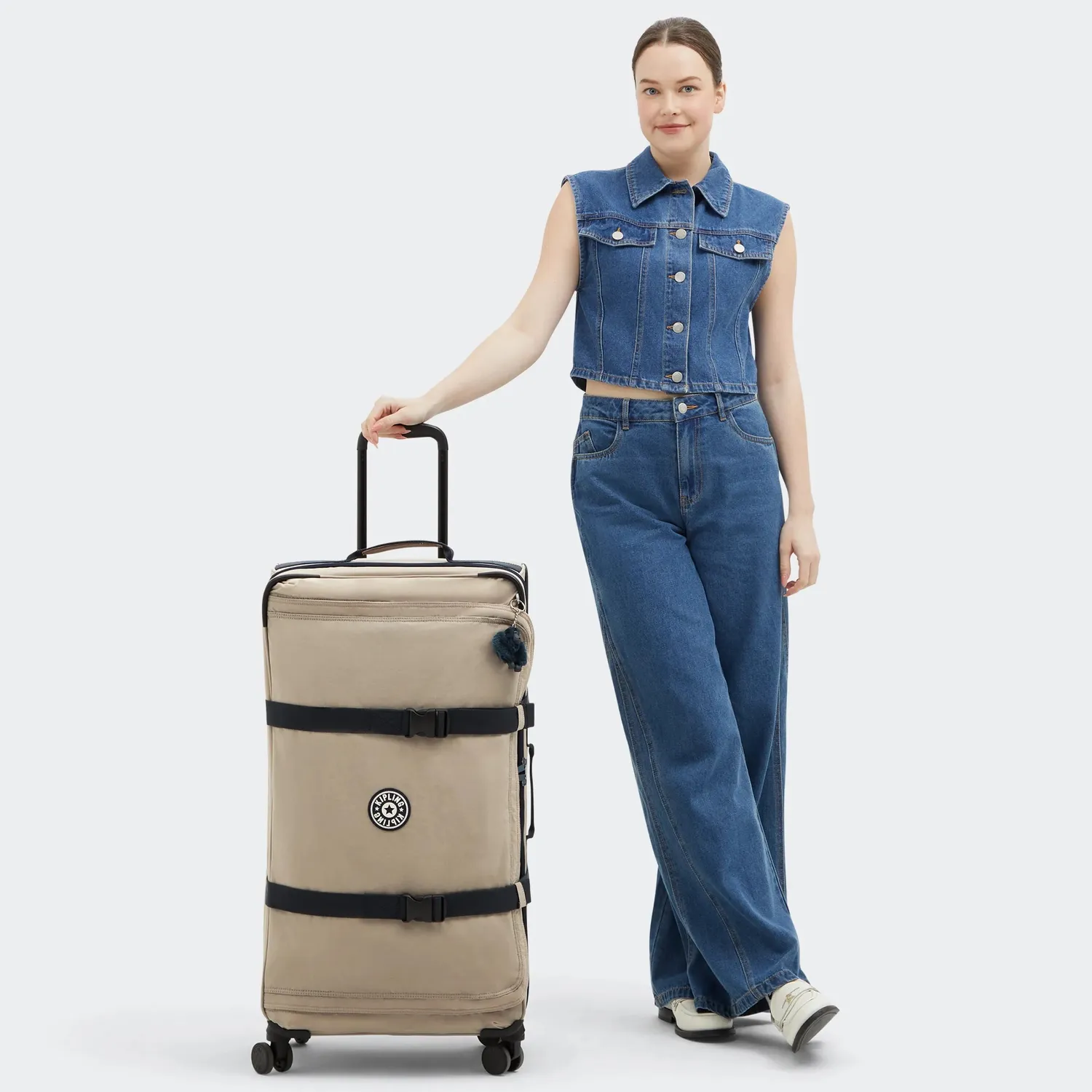 Kipling Spontaneous L koffer Groot Soft Taupe Combo 4 wielen