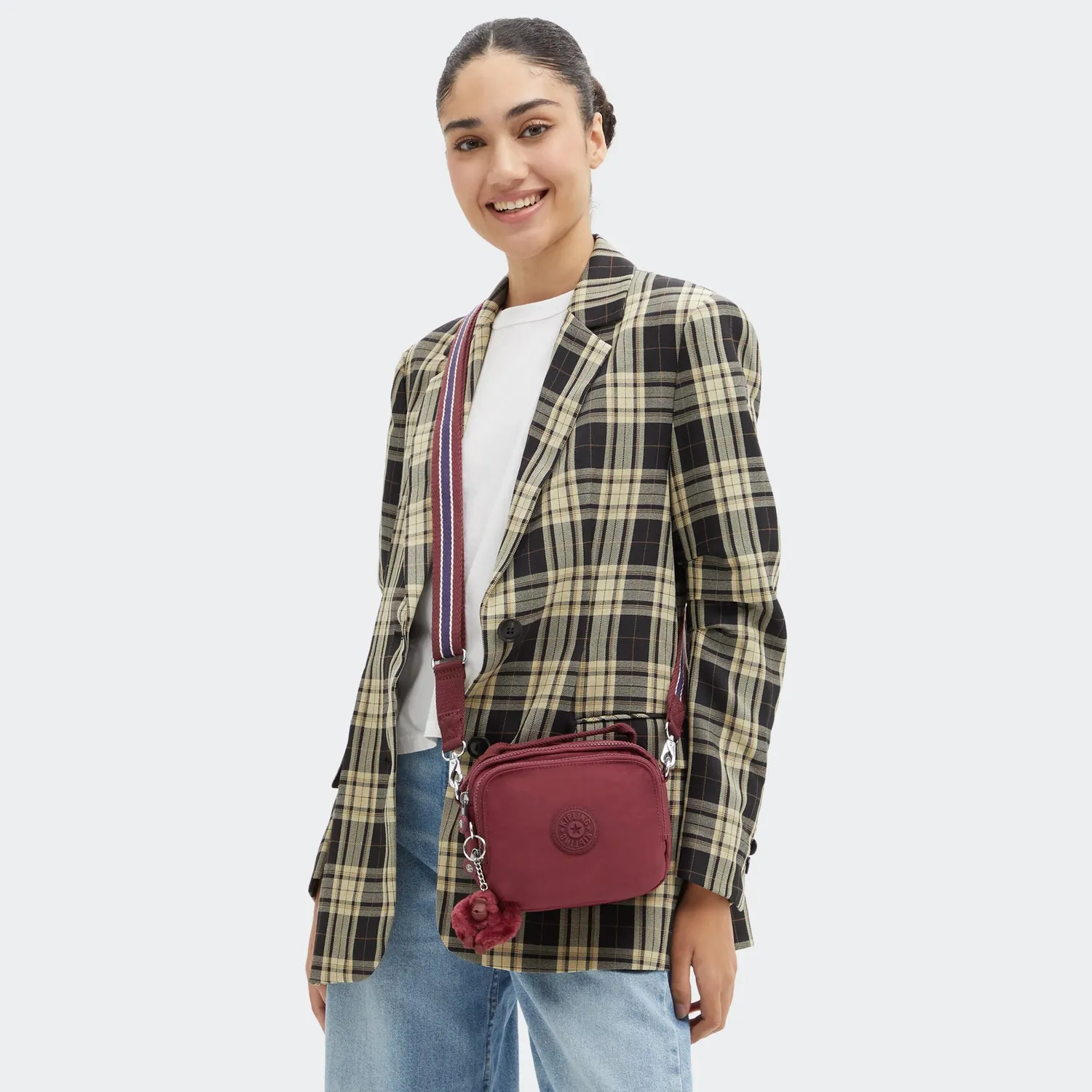 Kipling Cahir crossbody klein Lounge Wine met ritsvakken