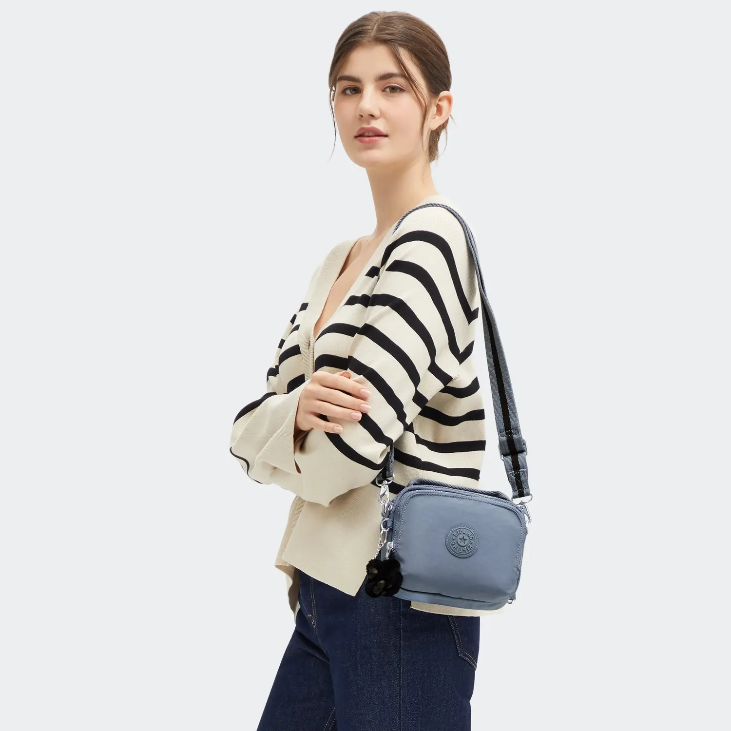 Kipling Cahir crossbody Blue Stone klein met ritsvakken